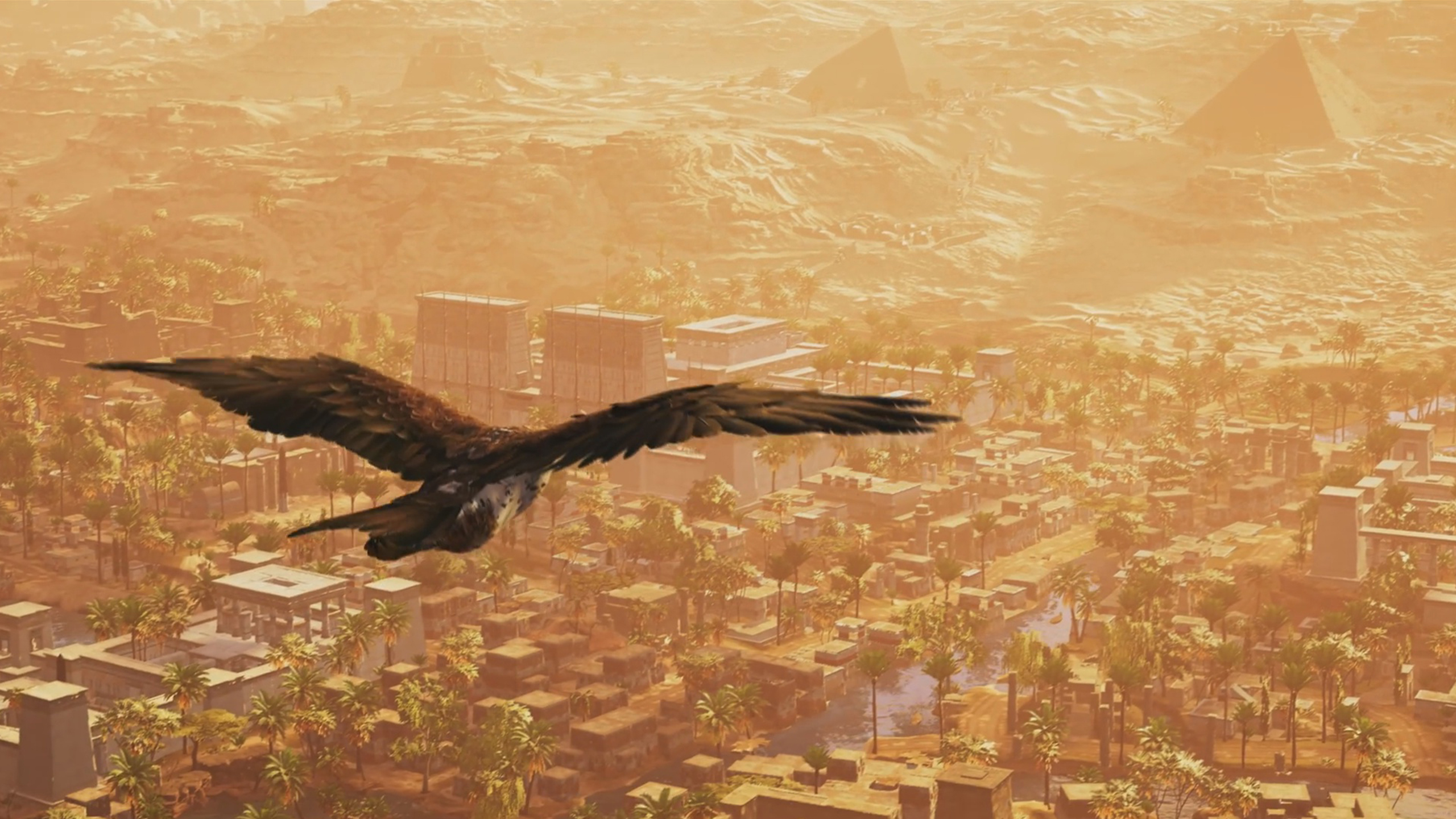 Handy-Wallpaper Adler, Sonnenuntergang, Computerspiele, Großstadt, Assassin's Creed, Assassin's Creed: Origins kostenlos herunterladen.