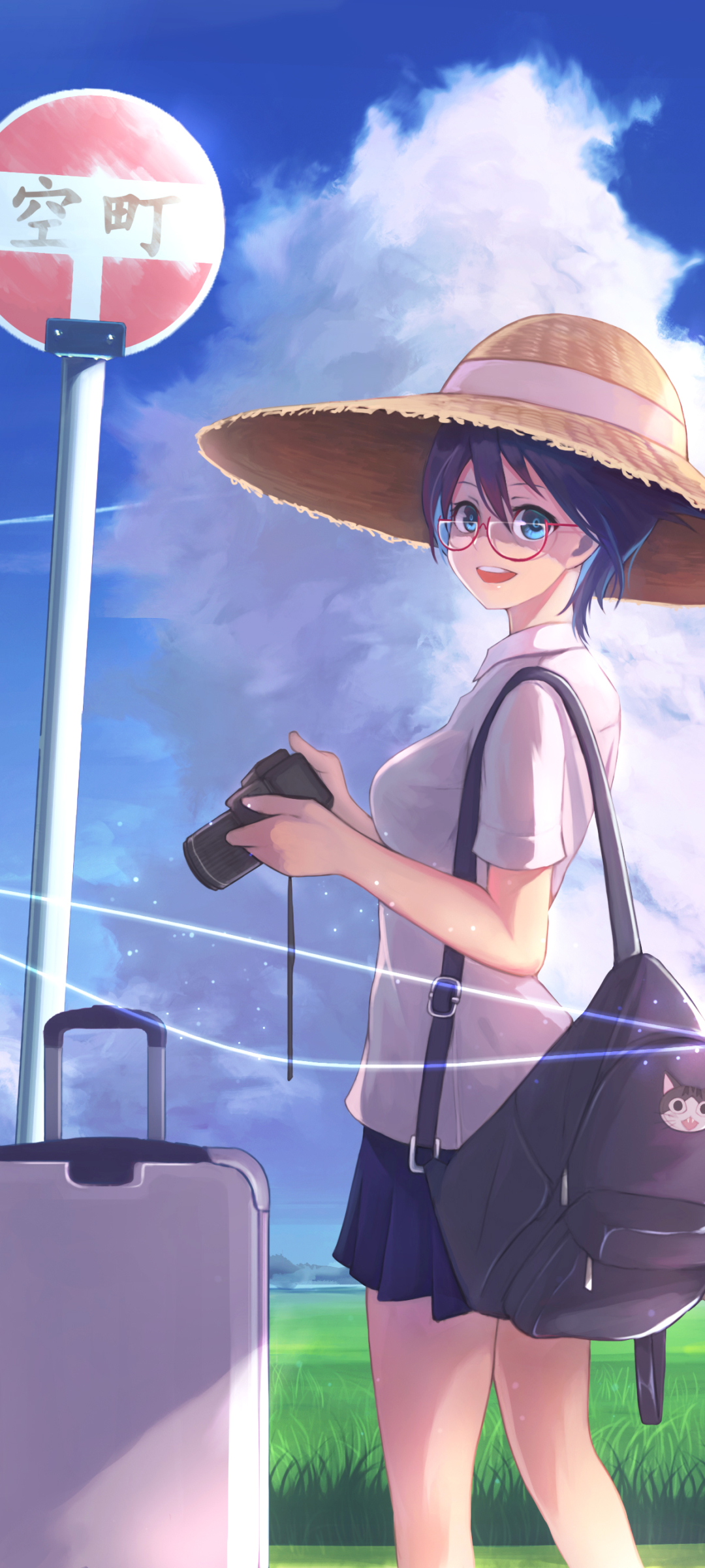 Download mobile wallpaper Anime, Glasses, Hat, Original for free.