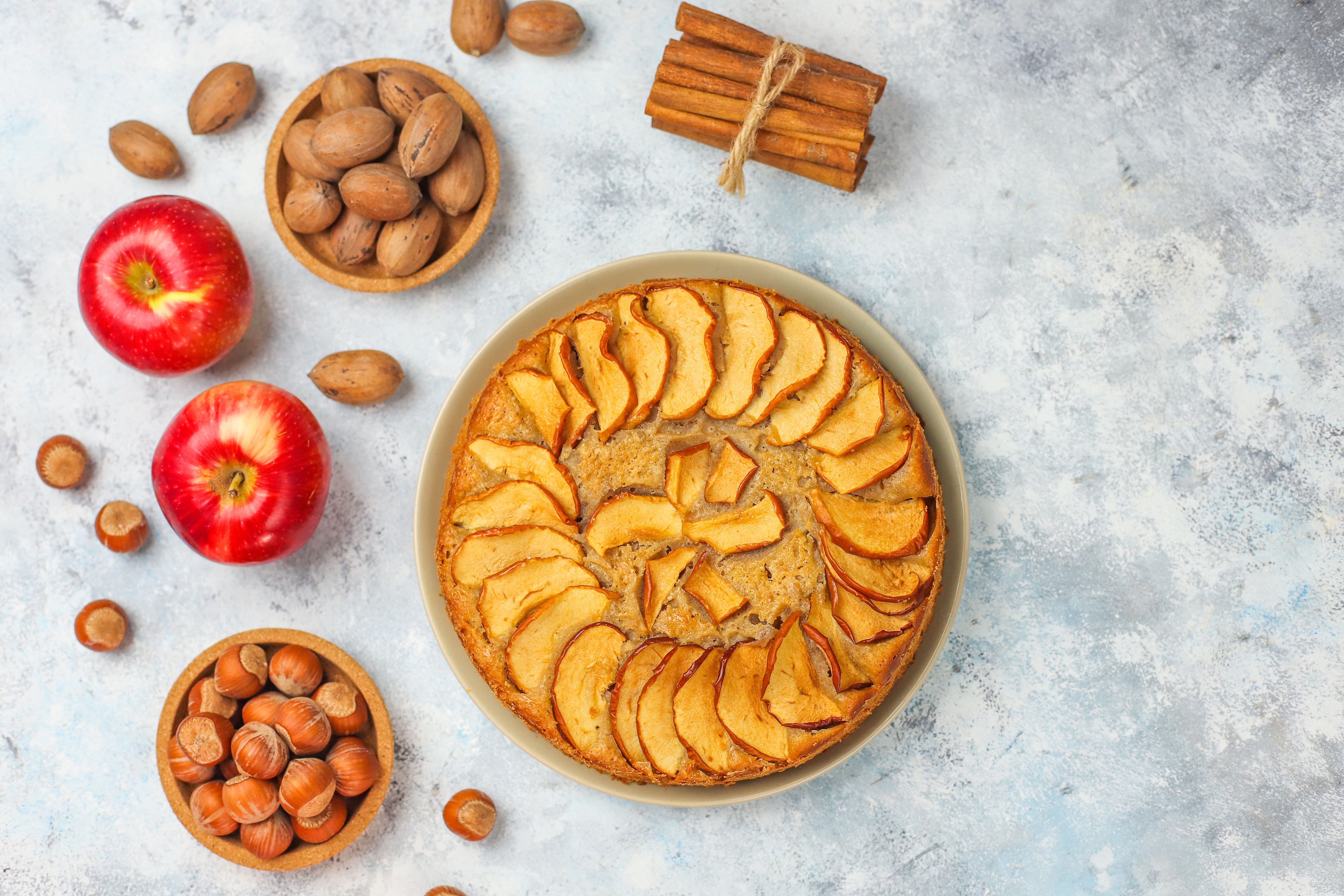 Download mobile wallpaper Food, Apple, Still Life, Cinnamon, Pie, Nut, Hazelnut, Pastry for free.