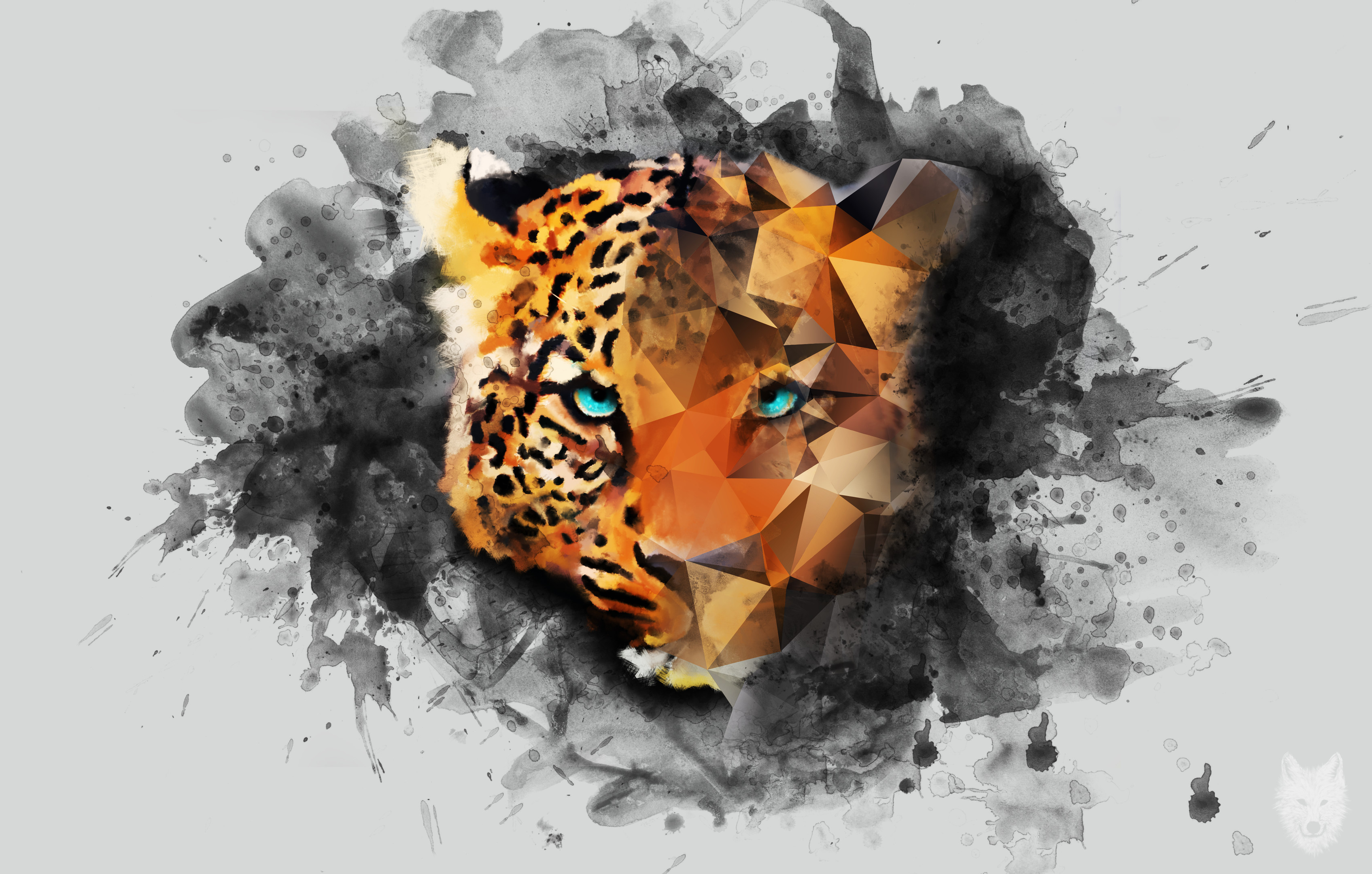 animal, artistic, facets, ink, leopard