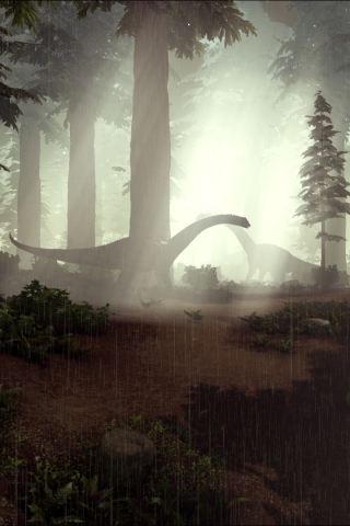 Descarga gratuita de fondo de pantalla para móvil de Lluvia, Bosque, Dinosaurio, Videojuego, Ark: Survival Evolved, Argentinosaurio.