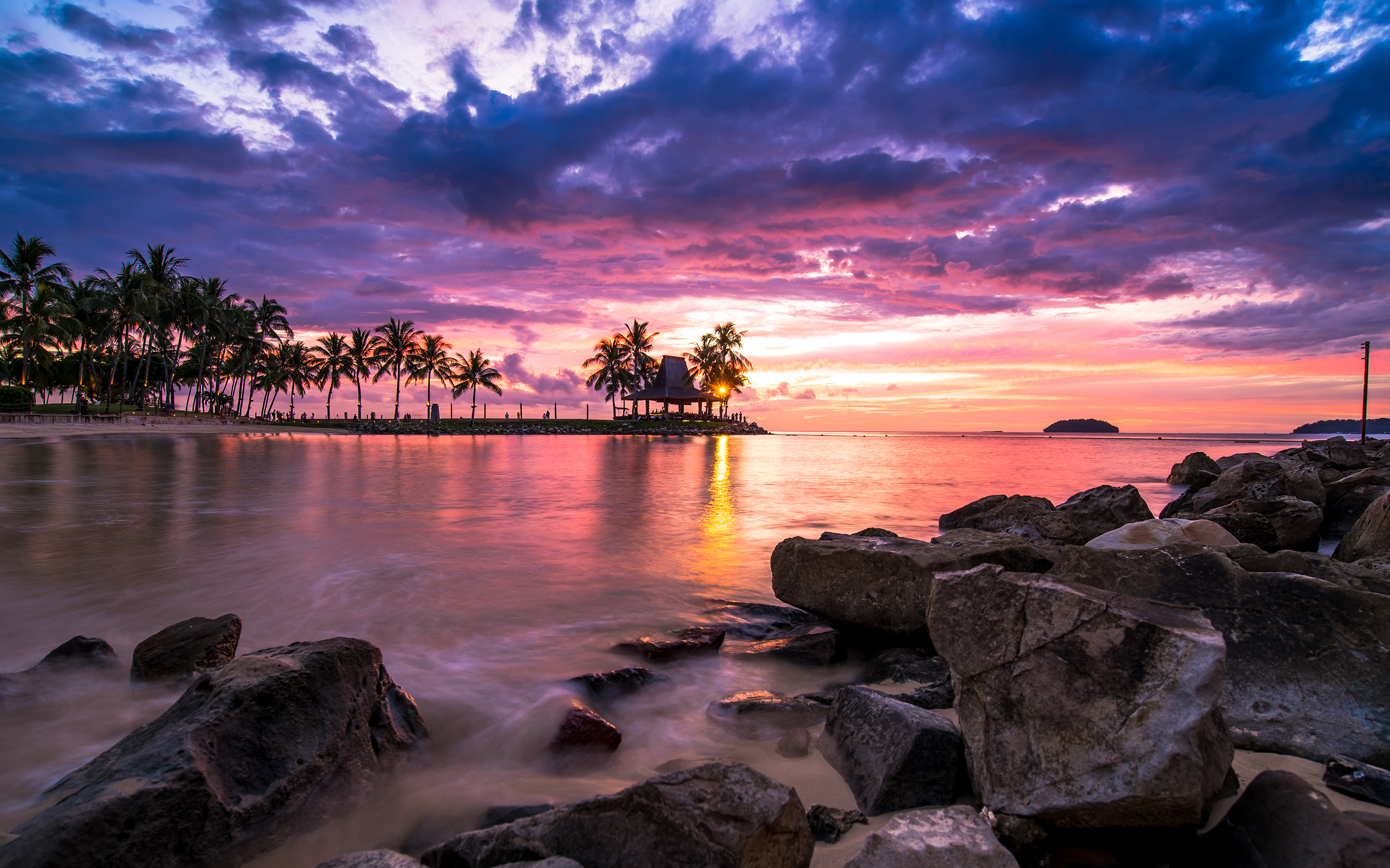 Free download wallpaper Sunset, Sky, Sea, Horizon, Ocean, Purple, Tropical, Photography, Palm Tree on your PC desktop