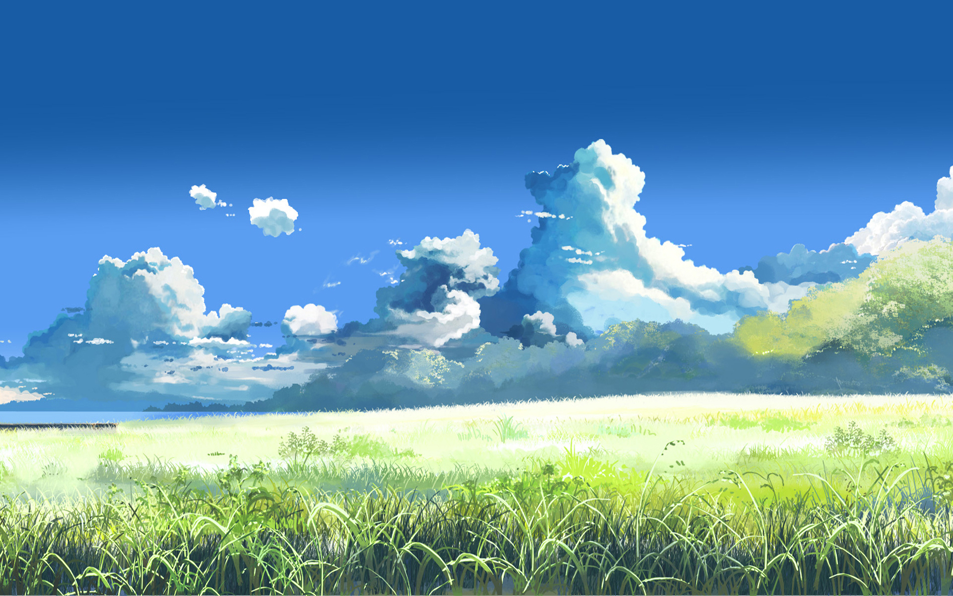 Скачать обои бесплатно Трава, Облака, Небо, Пейзаж, Рисунки картинка на рабочий стол ПК