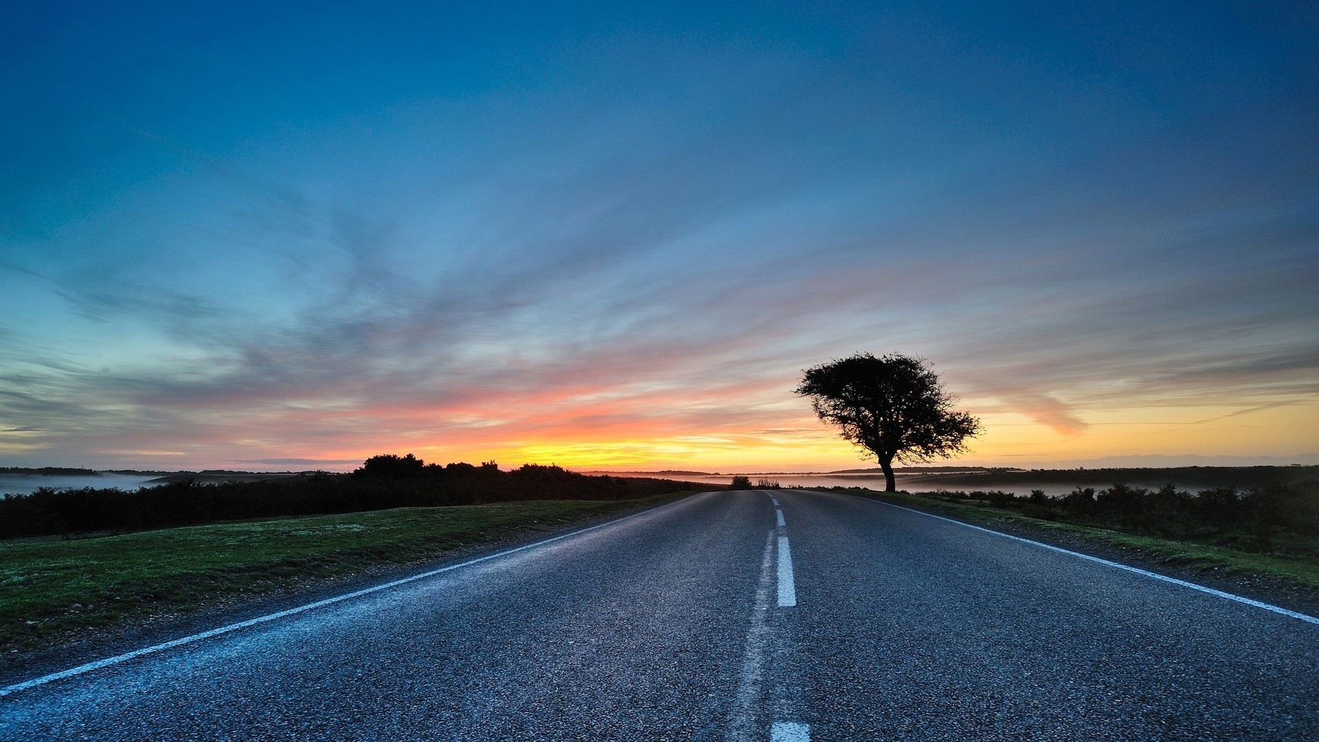 Download mobile wallpaper Man Made, Road, Sunset, Landscape for free.