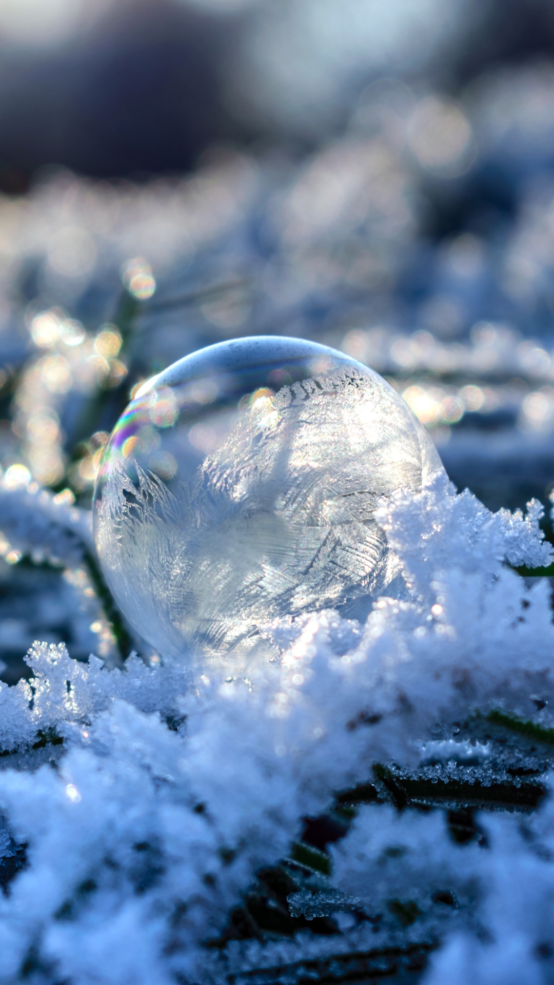 Download mobile wallpaper Winter, Nature, Snow, Close Up, Earth, Bubble for free.