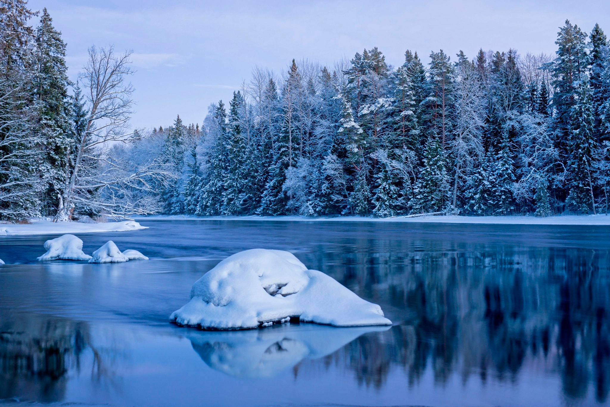 Free download wallpaper Winter, Nature, Snow, Forest, Earth, River on your PC desktop