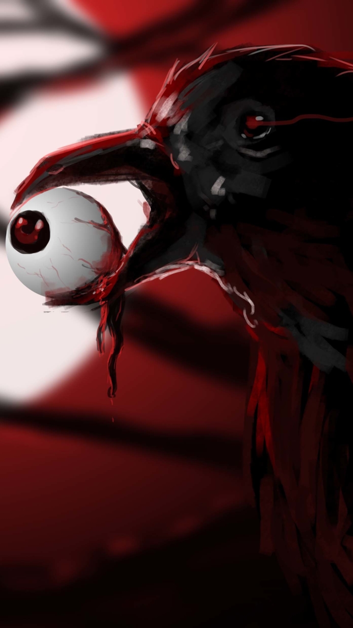 Download mobile wallpaper Blood, Dark, Bird, Creepy, Raven, Scary, Eyeball for free.