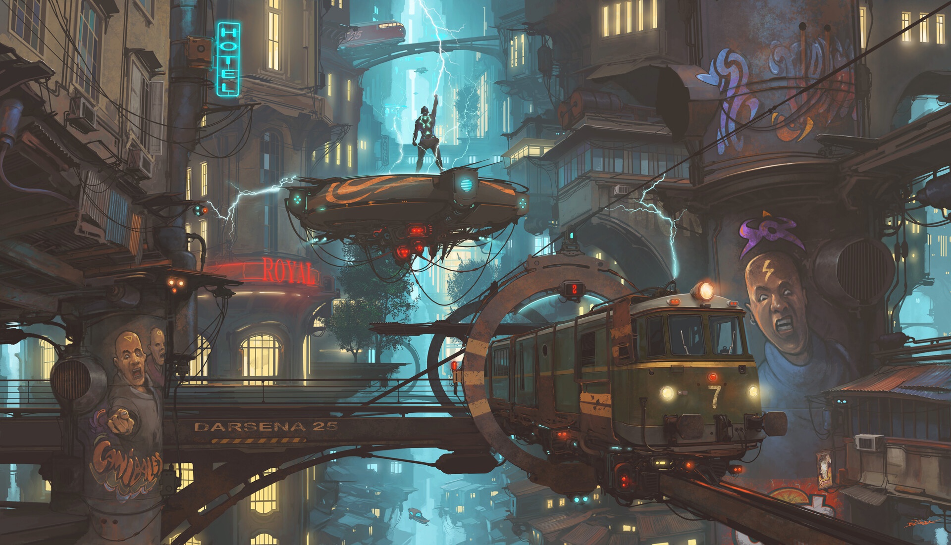 Download mobile wallpaper City, Sci Fi, Train, Steampunk, Vehicle for free.