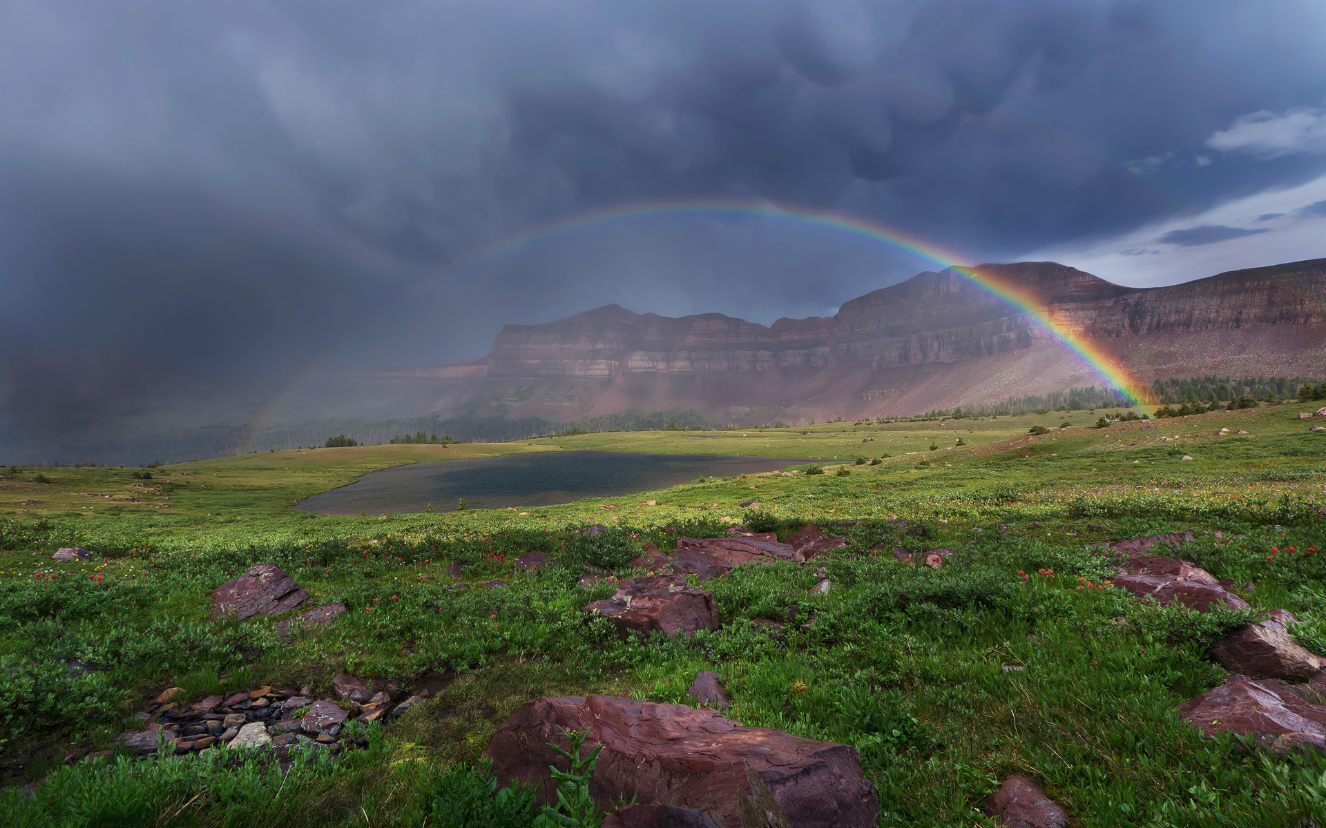 Laden Sie das Landschaft, Regen, Regenbogen, Gebirge, Szene, Erde/natur-Bild kostenlos auf Ihren PC-Desktop herunter
