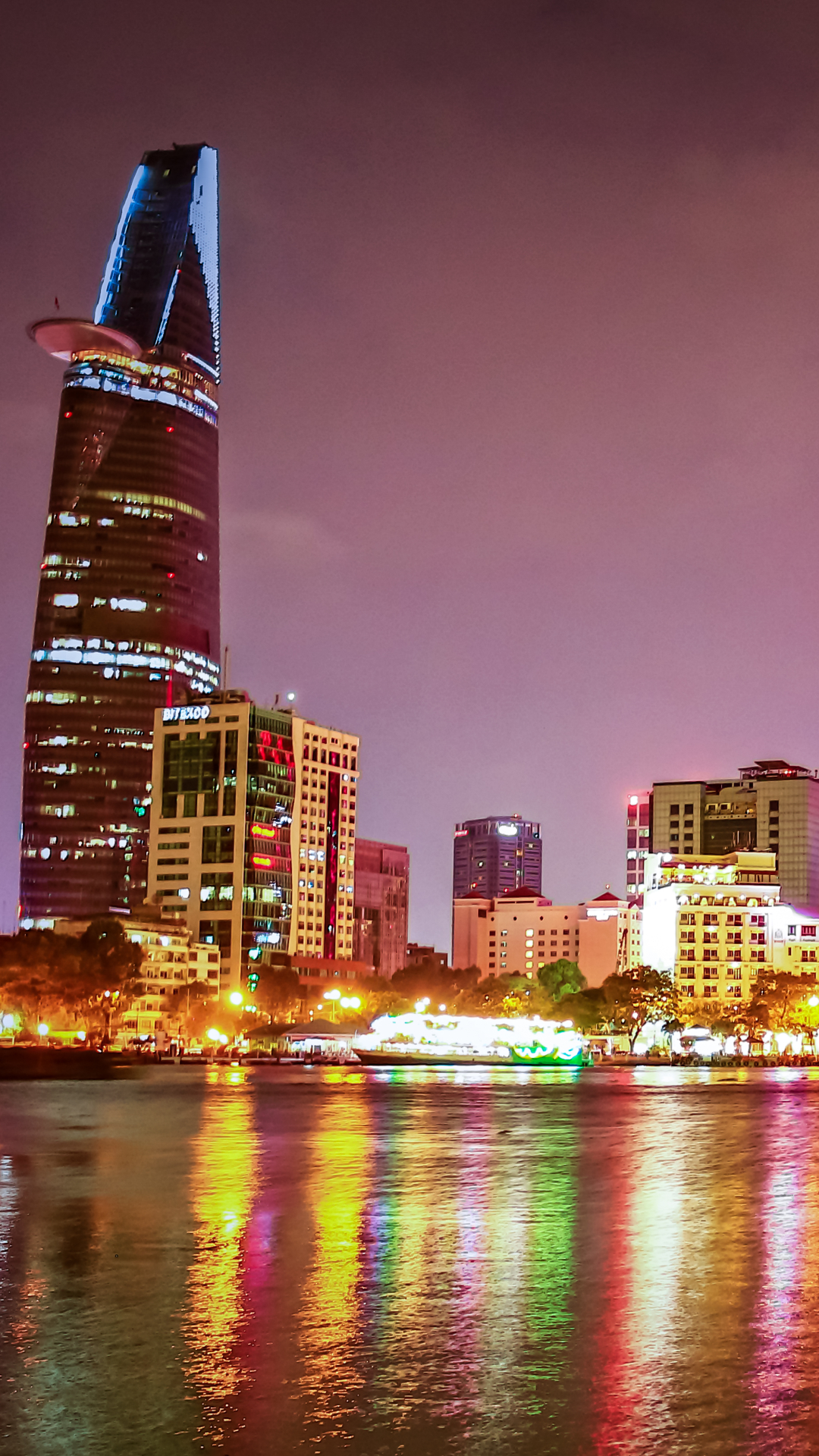 saigon river, man made, ho chi minh city, vietnam, skyscraper, light, bitexco finacial tower, building, night, cities