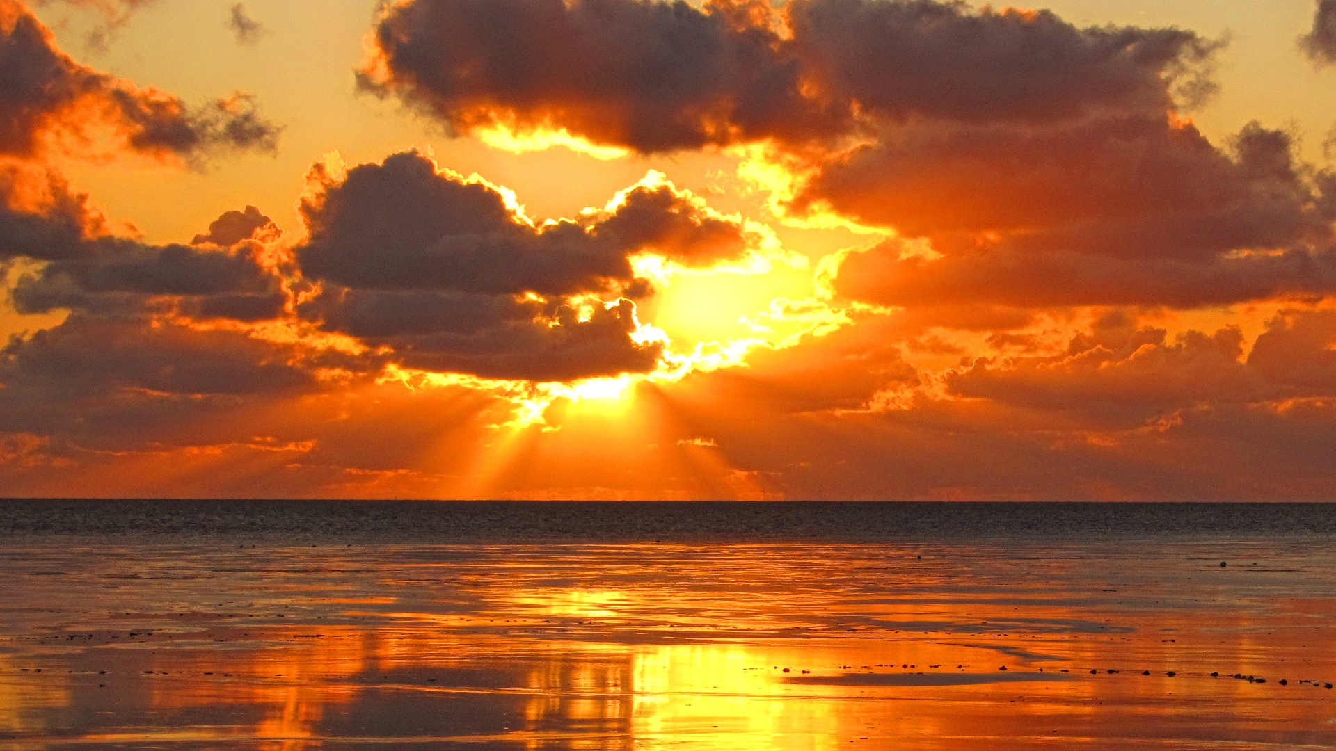 Download mobile wallpaper Nature, Sunset, Sky, Sea, Sun, Horizon, Ocean, Earth, Orange (Color) for free.