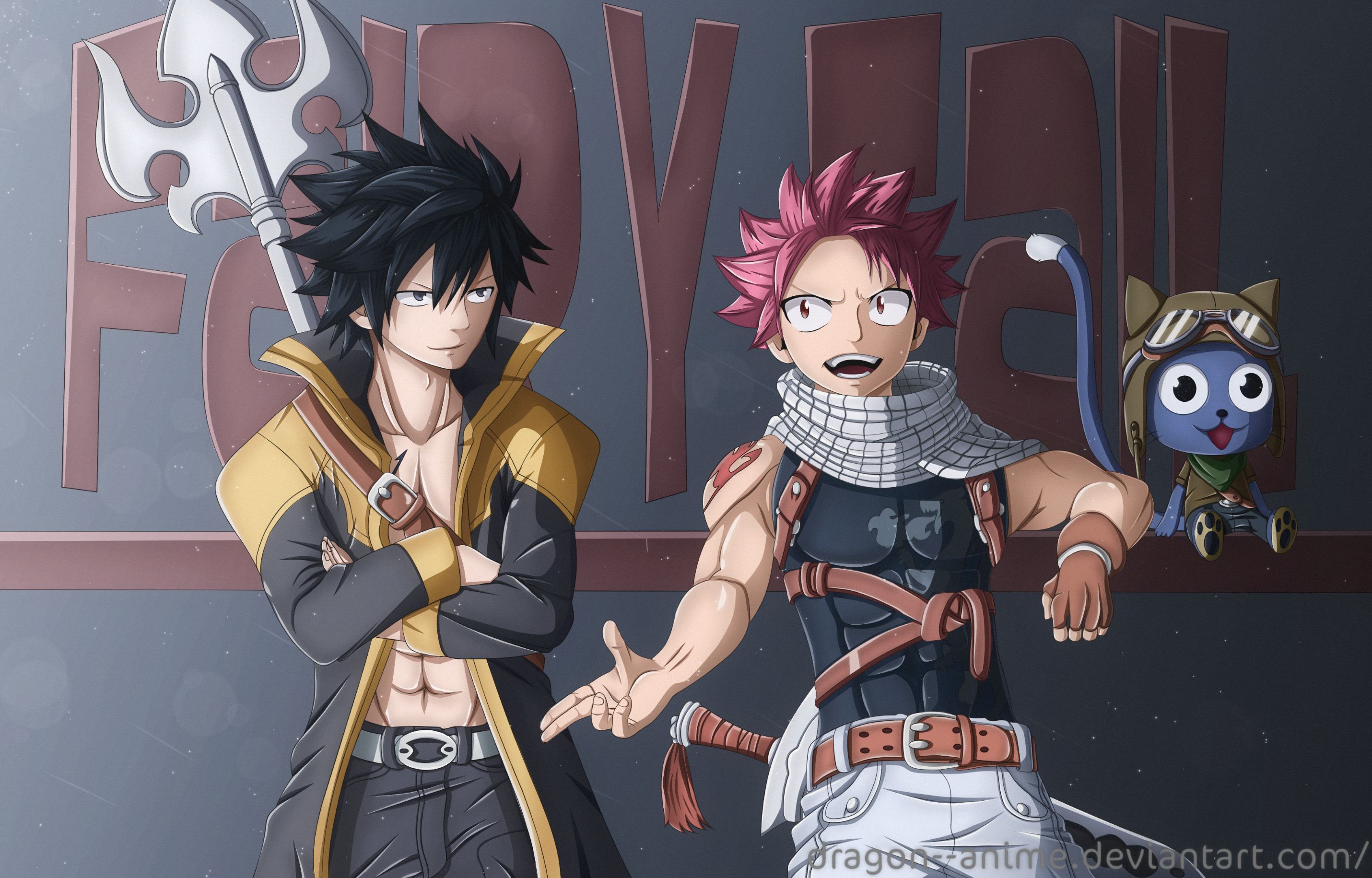 Free download wallpaper Anime, Fairy Tail, Natsu Dragneel, Gray Fullbuster, Happy (Fairy Tail) on your PC desktop