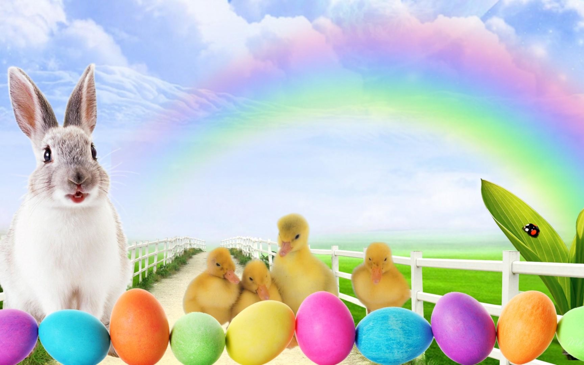 Download mobile wallpaper Easter, Holiday, Rabbit, Duckling, Easter Egg for free.