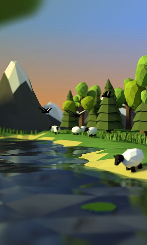 Download mobile wallpaper Landscape, Mountain, Forest, 3D, Artistic, Sheep, Blender for free.