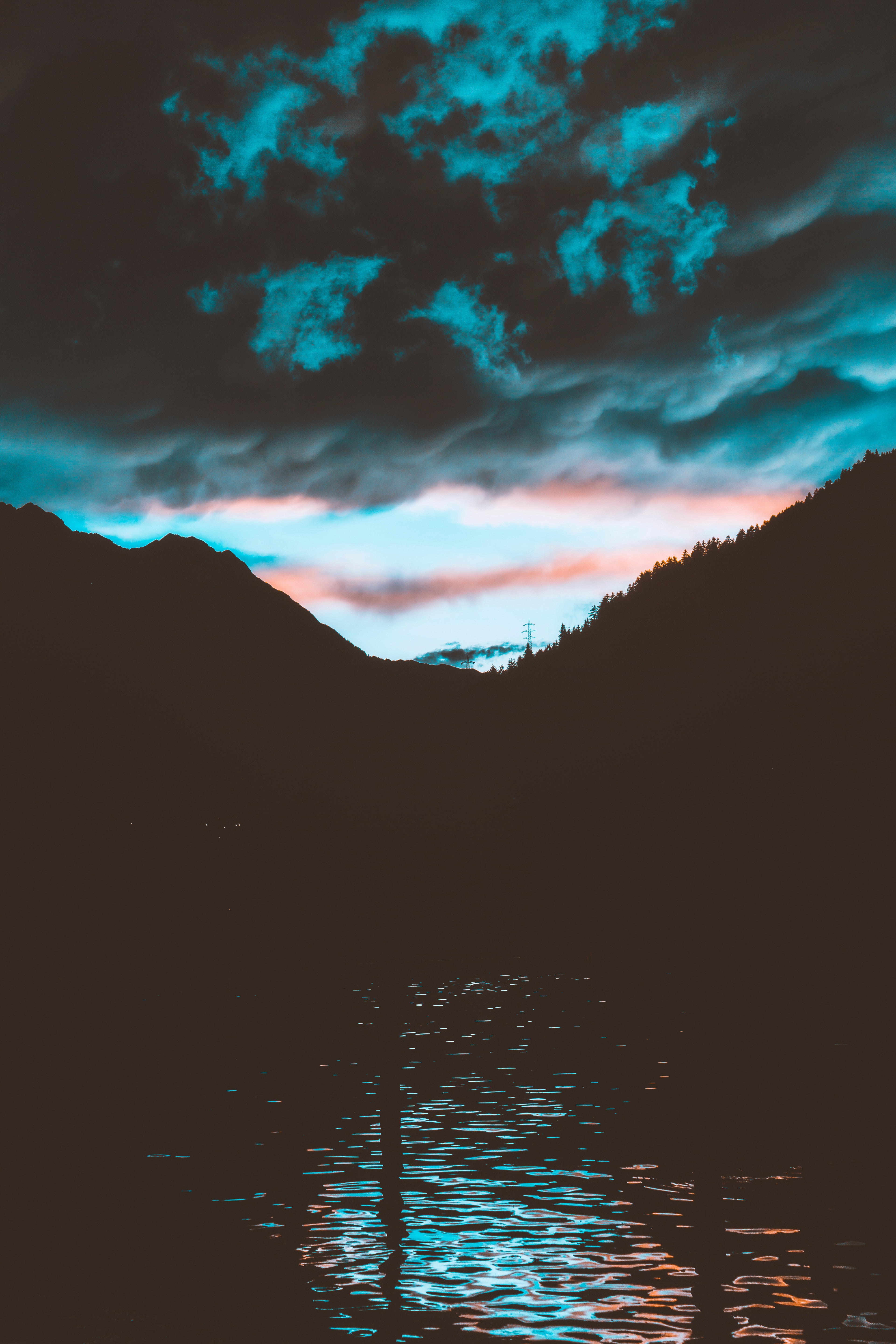 Free download wallpaper Water, Mountains, Dusk, Twilight, Dark, Landscape on your PC desktop