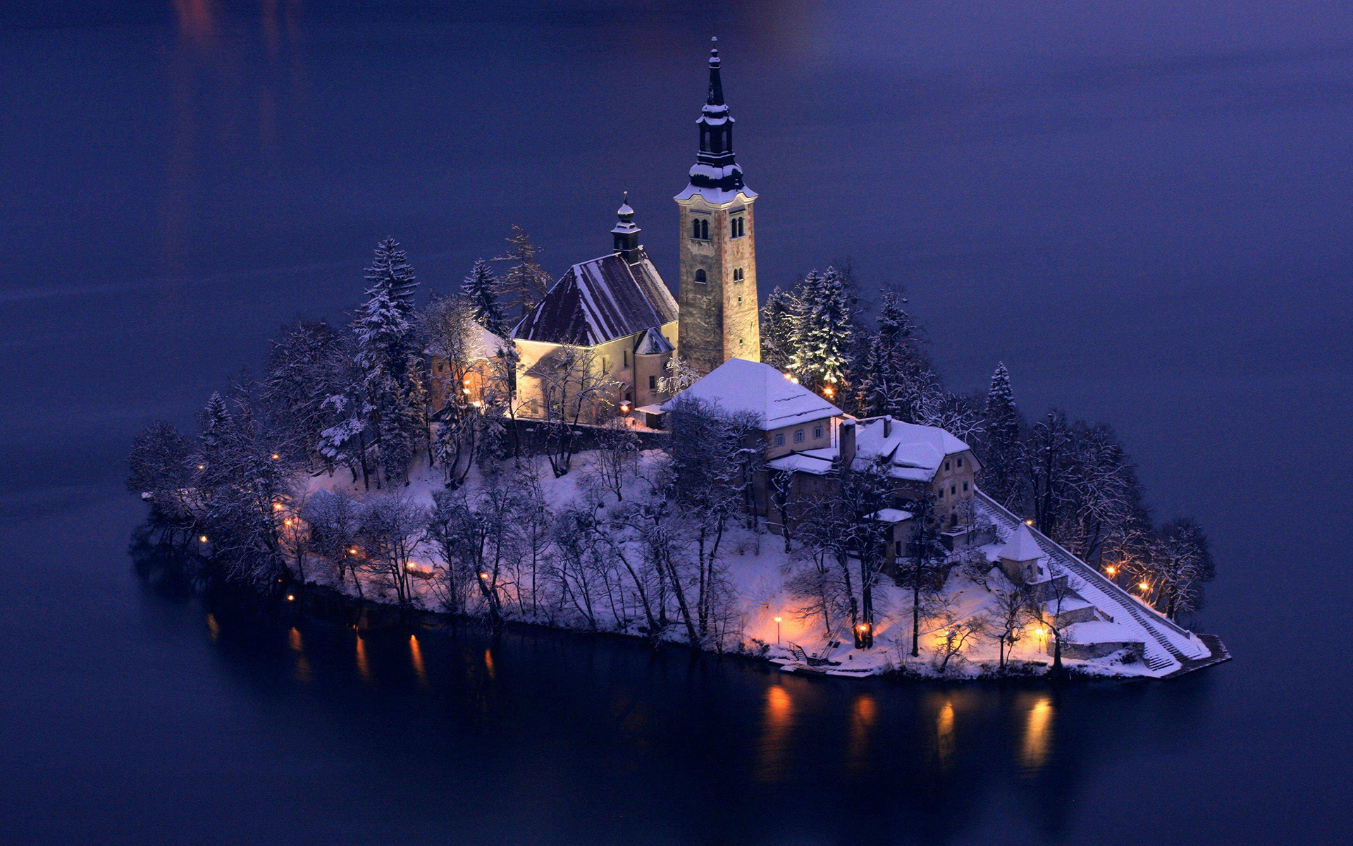 Free download wallpaper Winter, Snow, Lake, Earth, Island, Church, Photography on your PC desktop