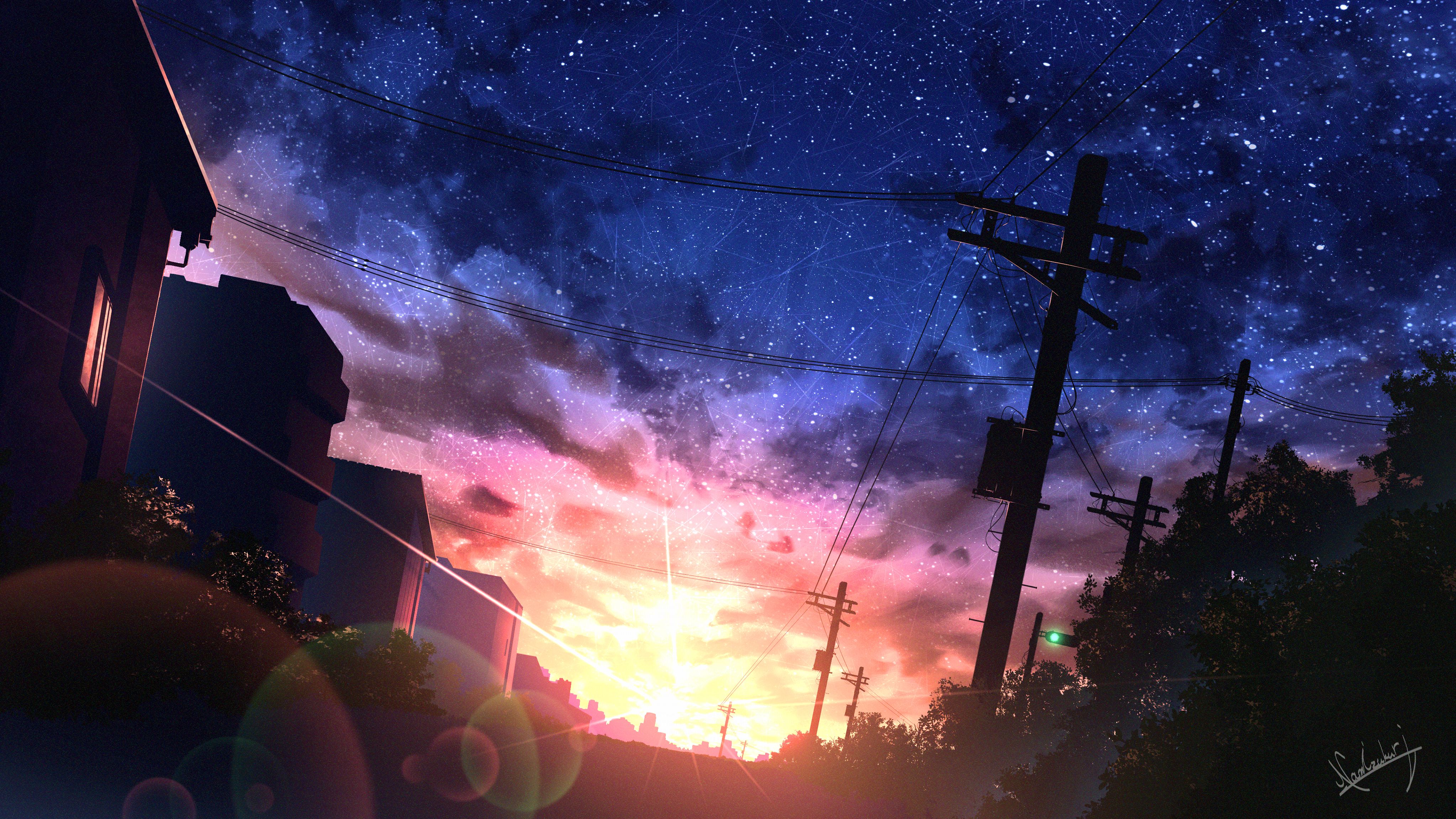 Baixar papel de parede para celular de Anime, Pôr Do Sol, Céu, Céu Estrelado, Aurora gratuito.