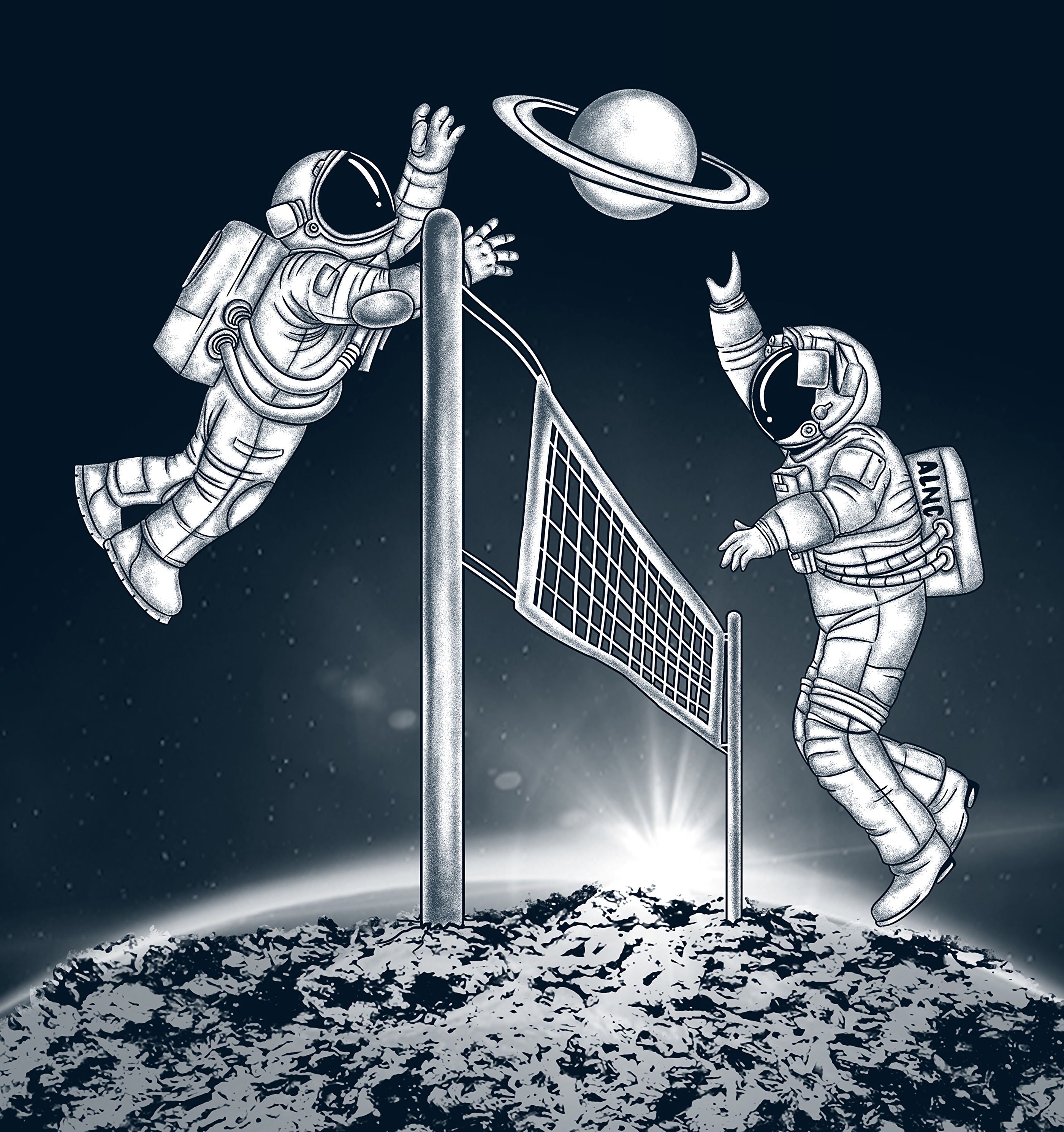 universe, art, volleyball, planet, cosmonauts, astronauts