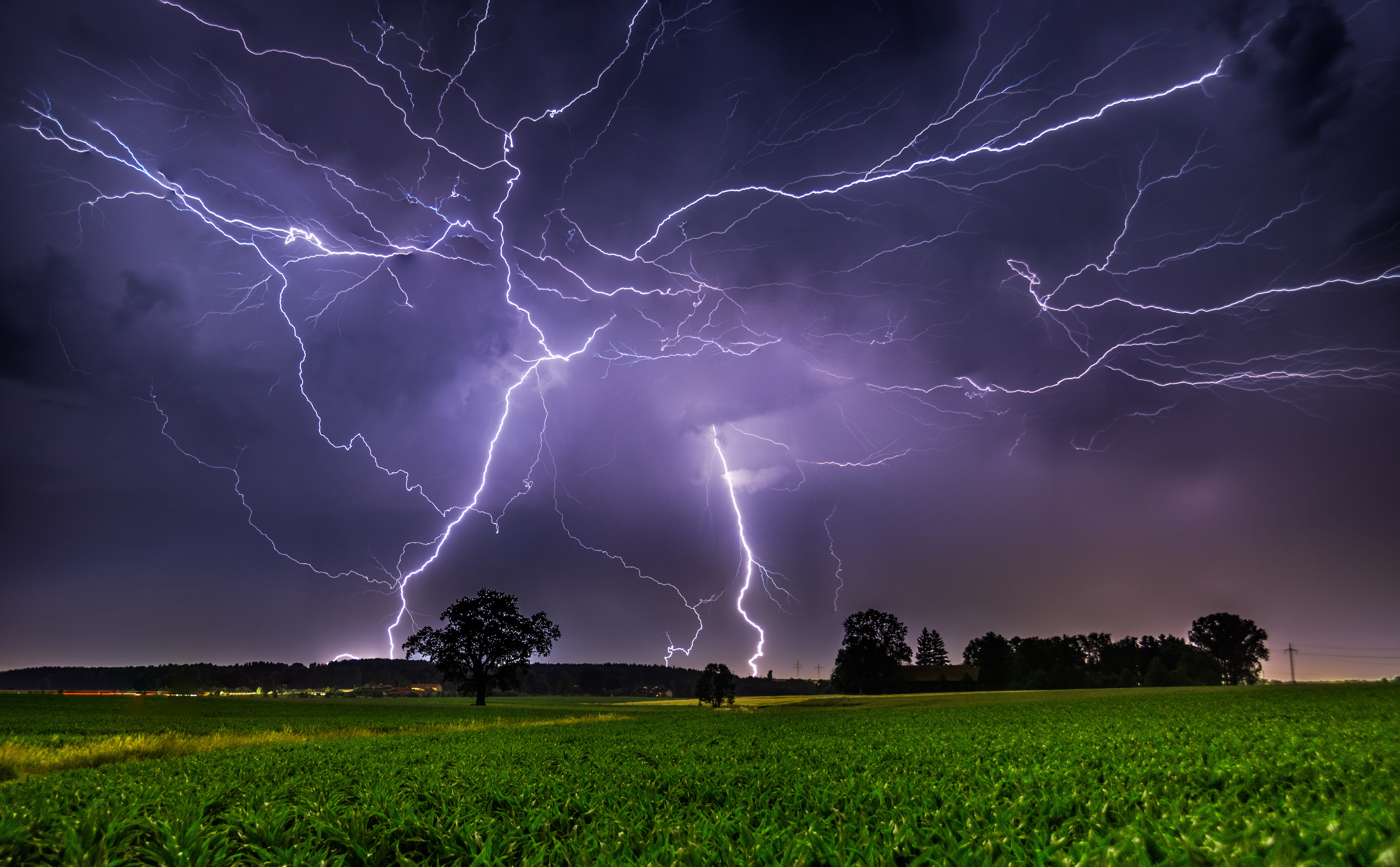 Free download wallpaper Nature, Sky, Night, Lightning, Field, Photography on your PC desktop