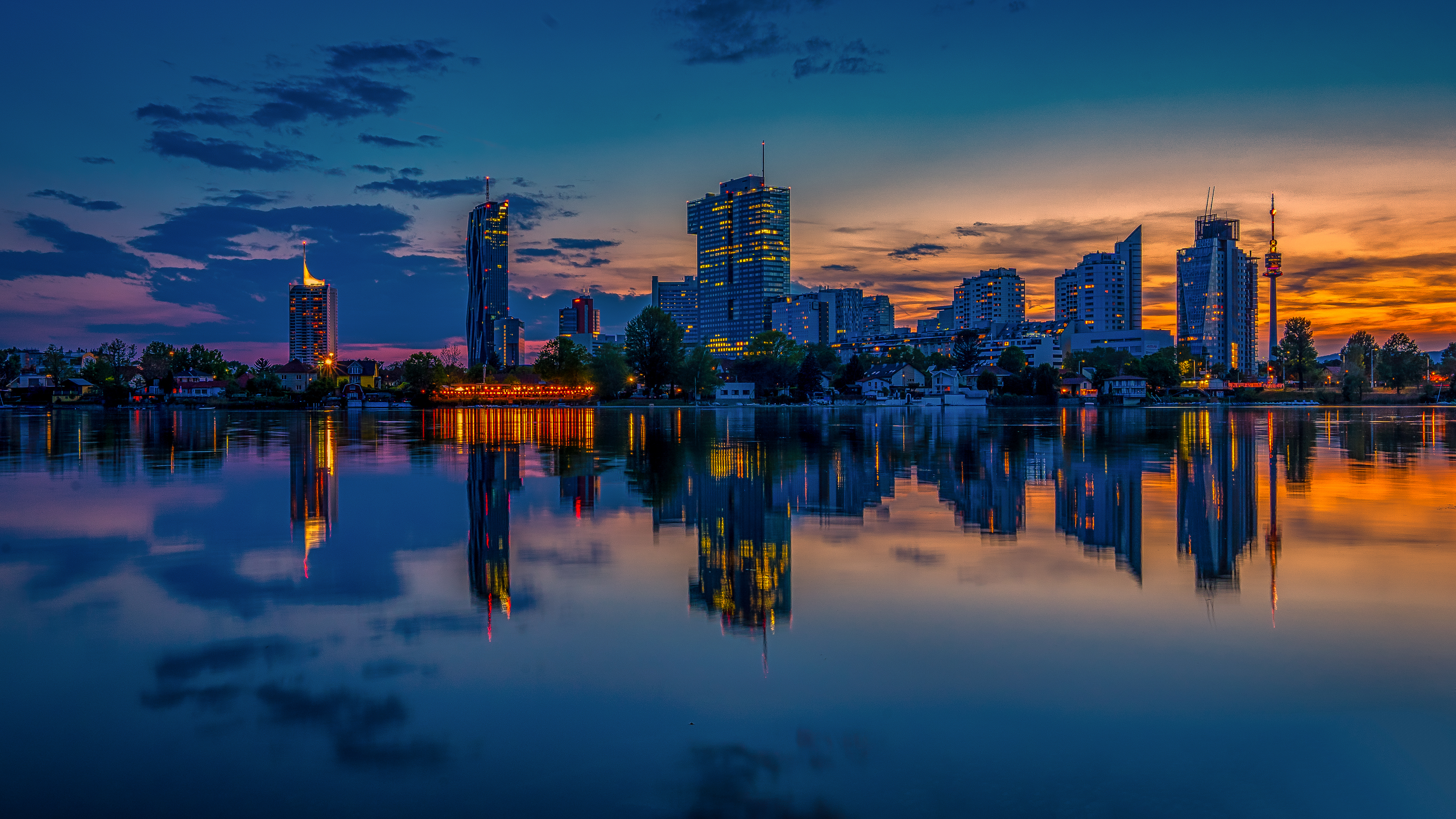 Download mobile wallpaper Reflection, Cities, City, Evening for free.
