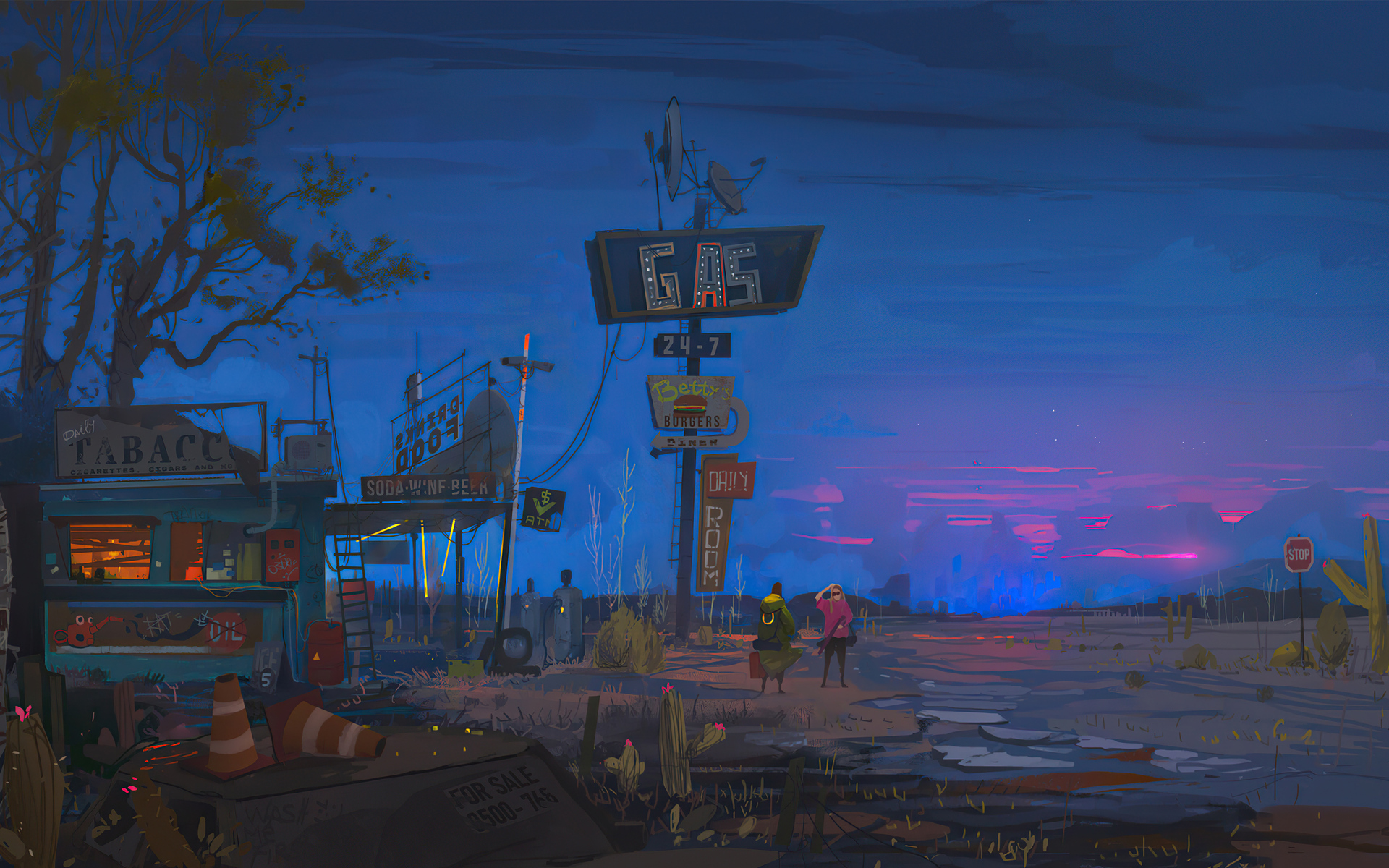 sci fi, post apocalyptic, gas station