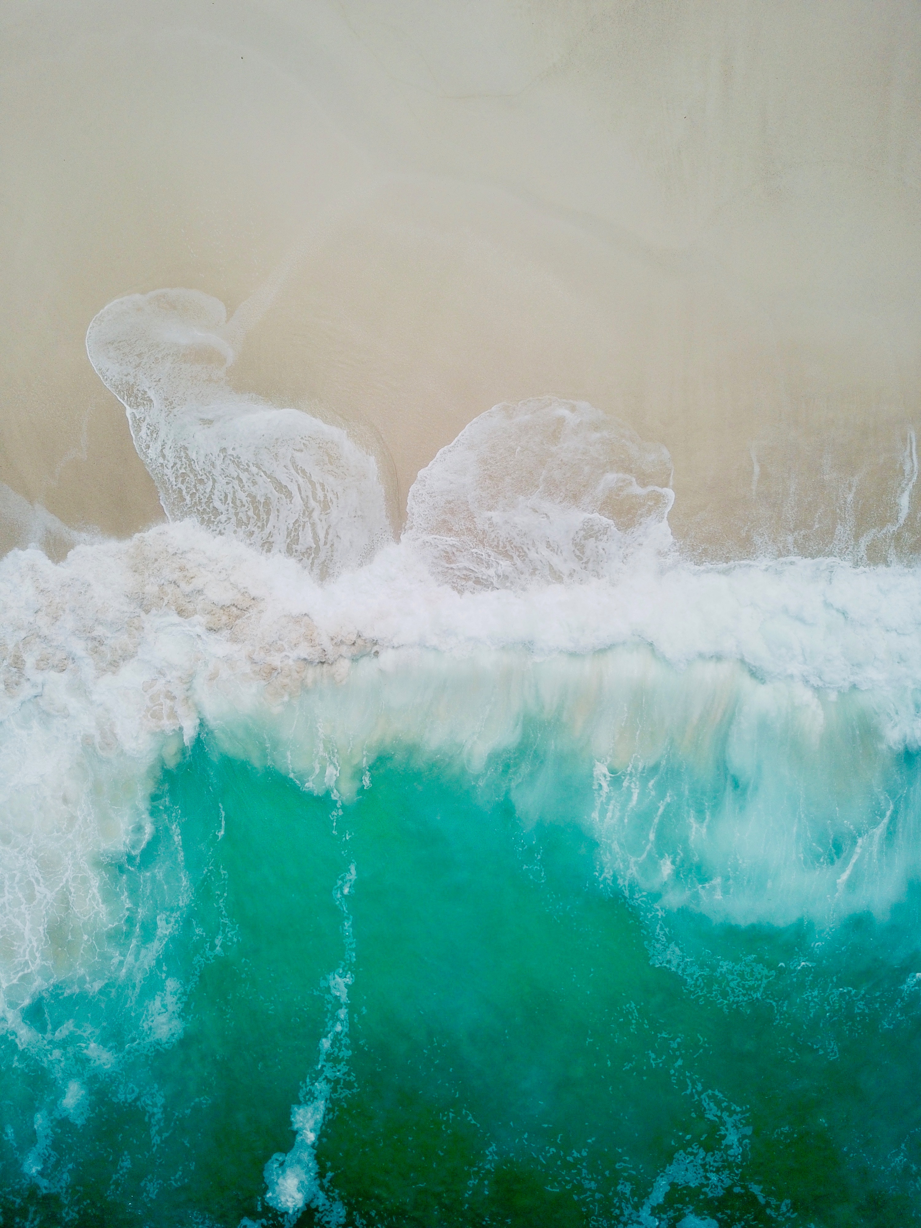 ocean, view from above, nature, water, sand, shore, bank, foam, surf phone wallpaper