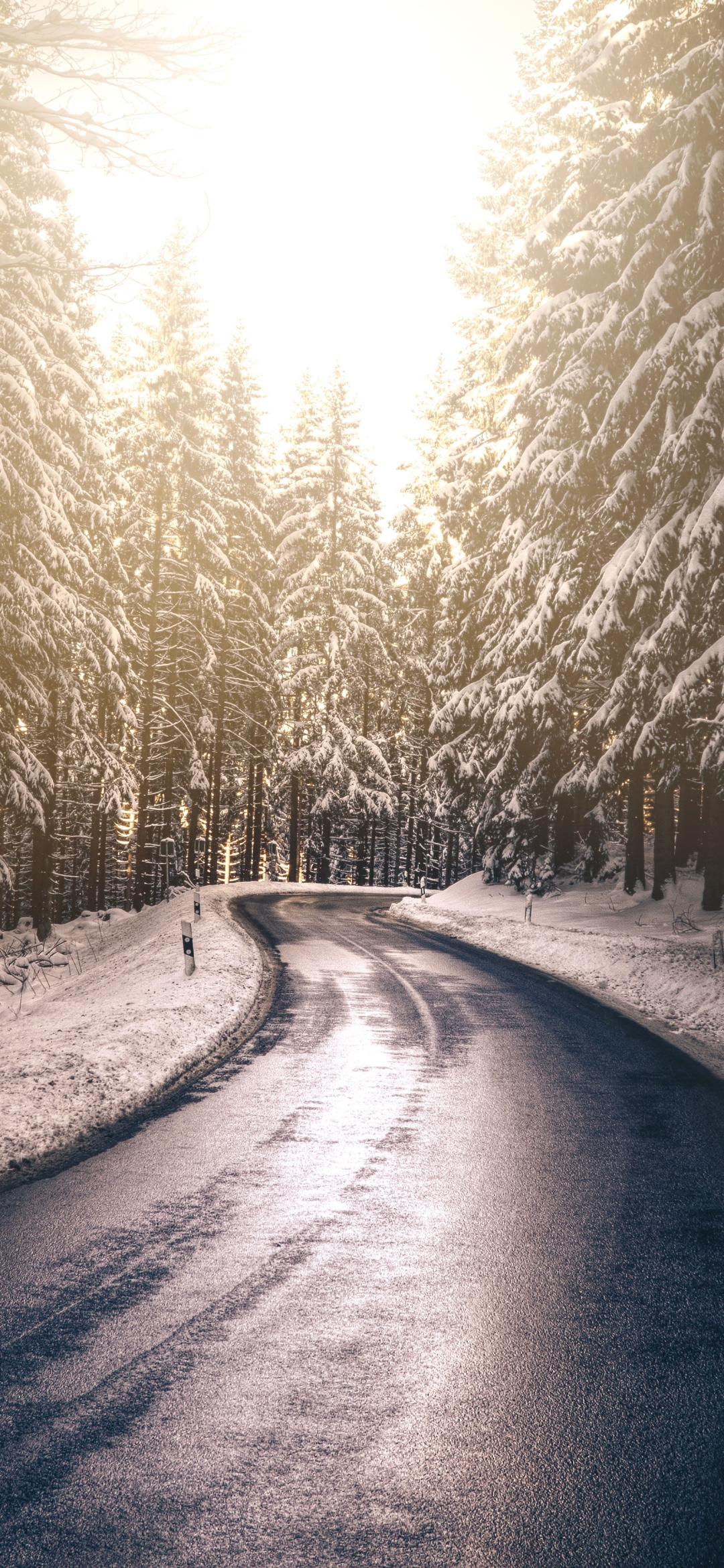 Download mobile wallpaper Winter, Nature, Snow, Road, Forest, Tree, Man Made for free.