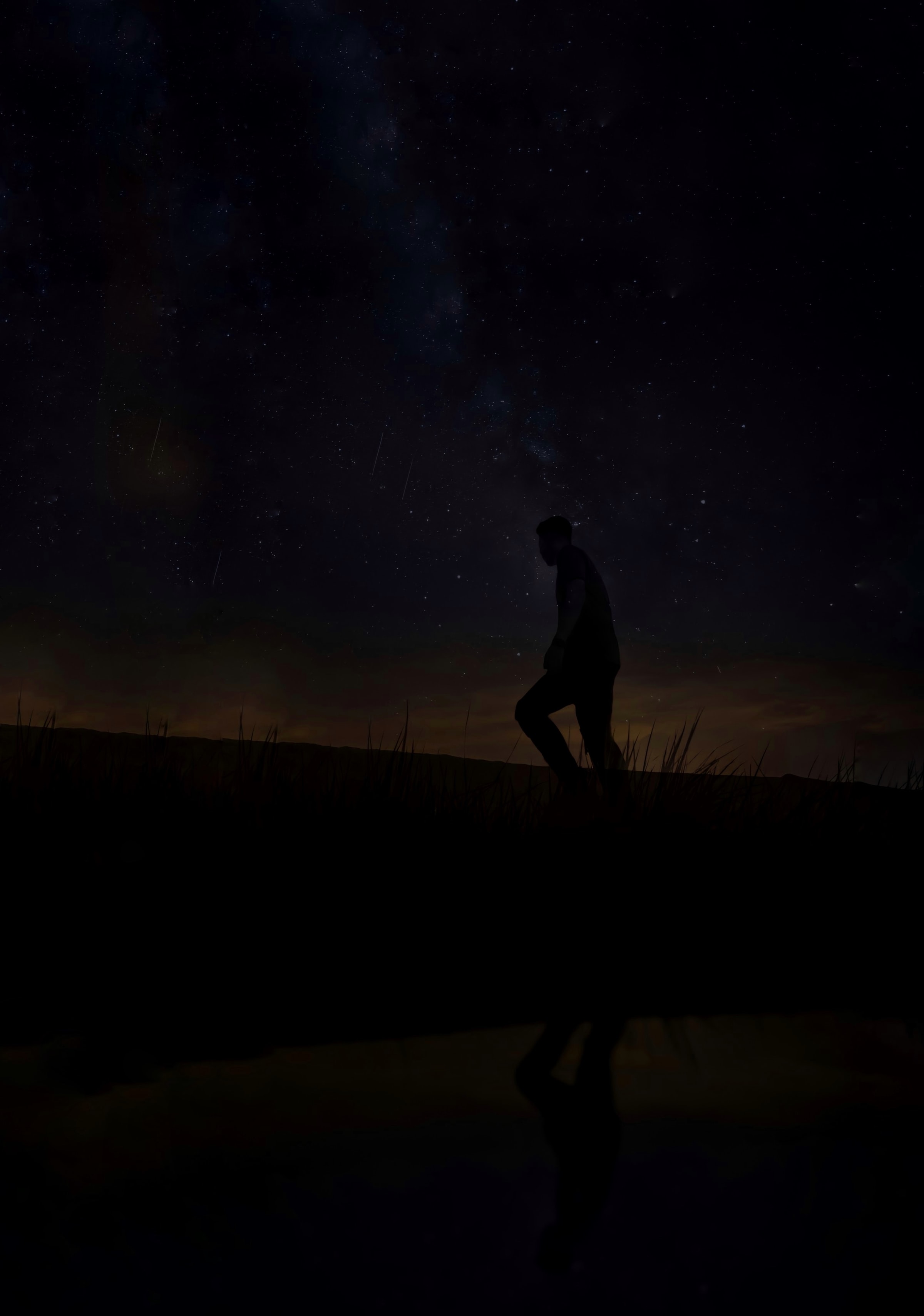 Download mobile wallpaper Starry Sky, Person, Night, Silhouette, Human, Dark for free.