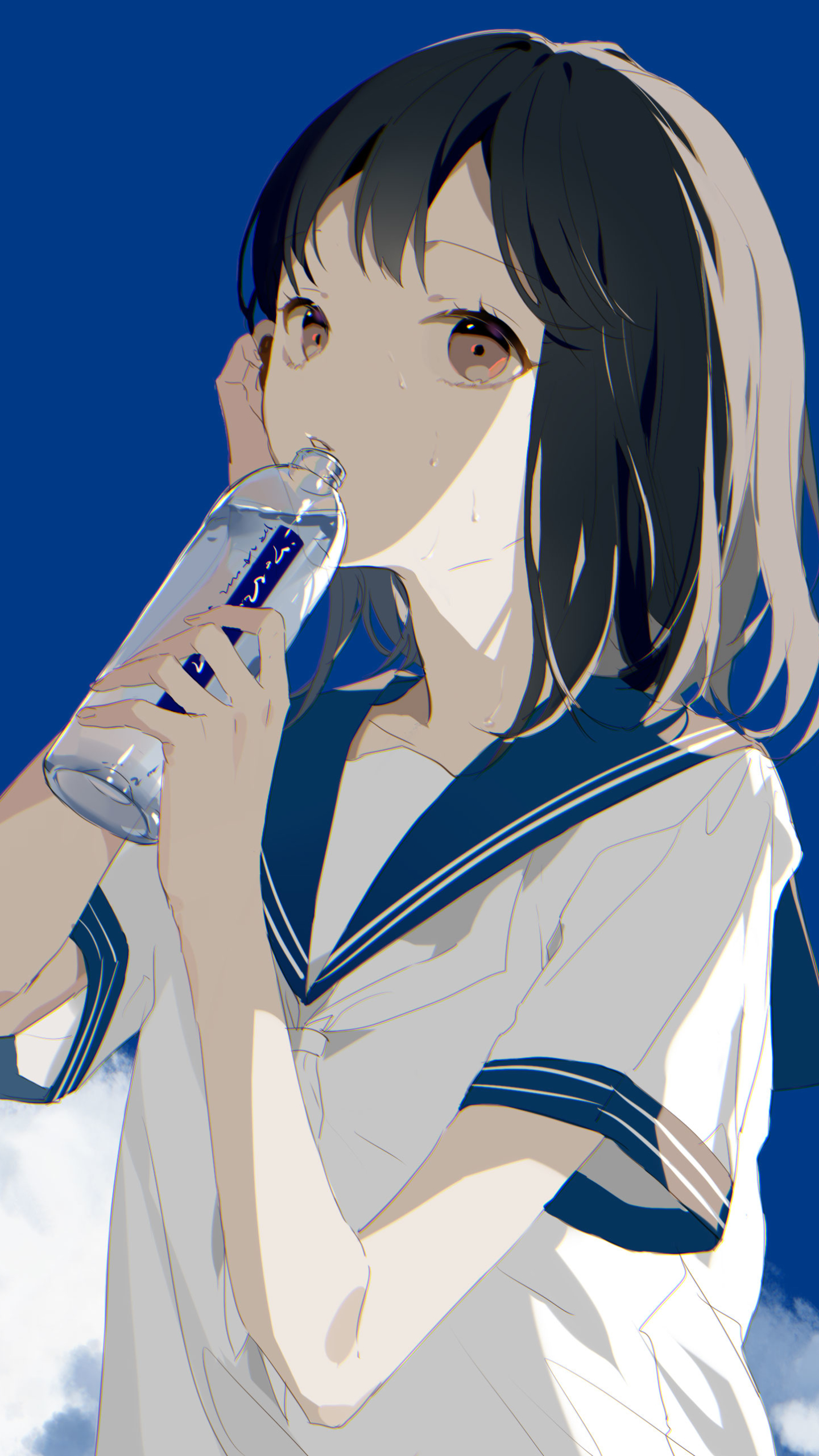 Download mobile wallpaper Anime, Bottle, Original, Brown Eyes, Black Hair, Short Hair for free.
