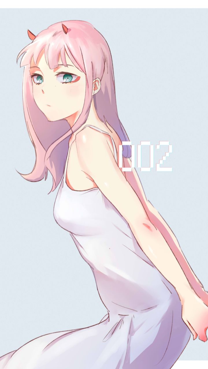 Baixar papel de parede para celular de Anime, Olhos Verdes, Cabelo Rosa, Cabelo Longo, Vestido Branco, Darling In The Franxx, Zero Dois (Querida No Franxx), Zero Dois (Darling In The Franxx) gratuito.