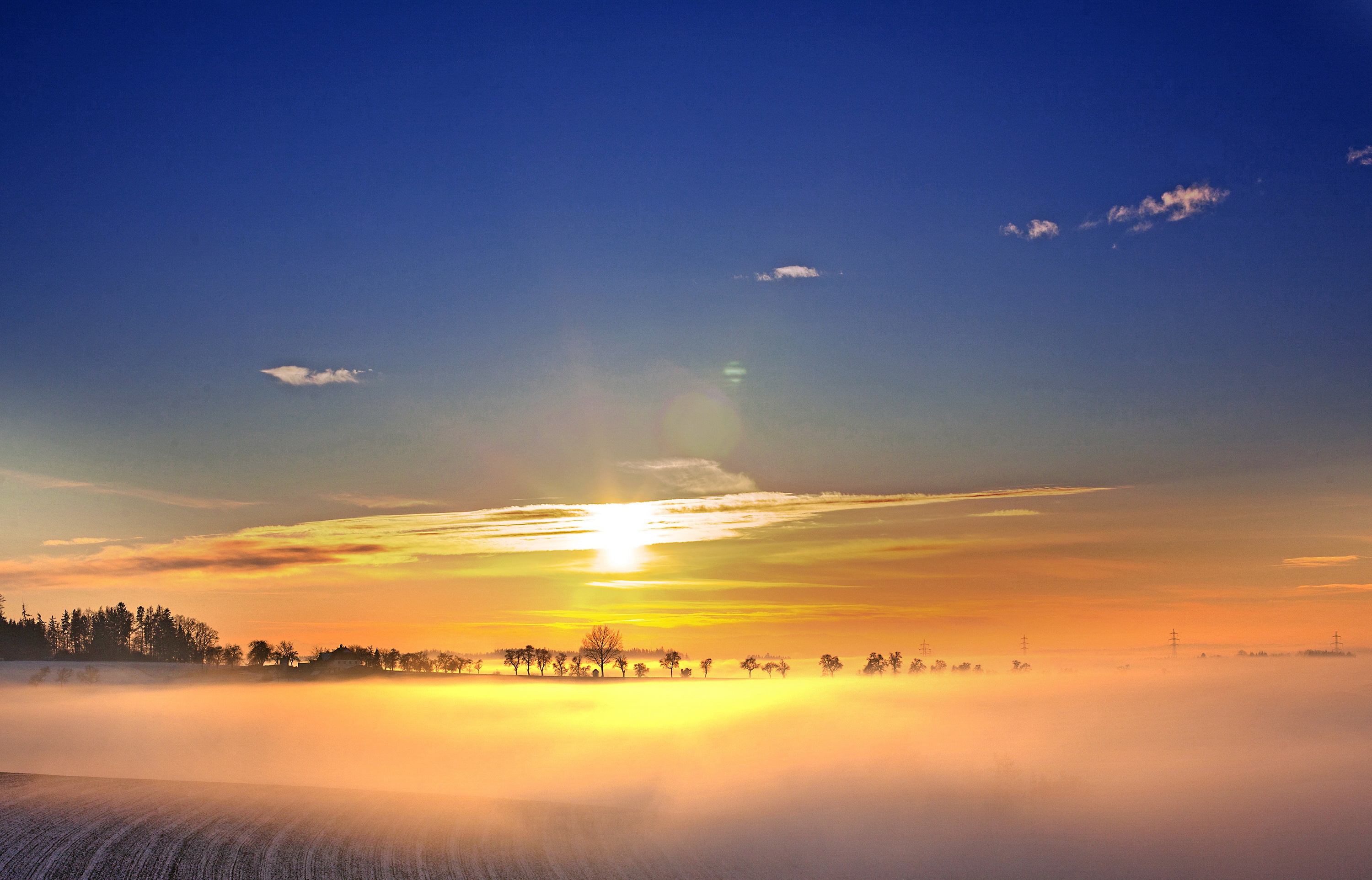 Free download wallpaper Nature, Sky, Fog, Sunrise, Earth, Field, Morning on your PC desktop