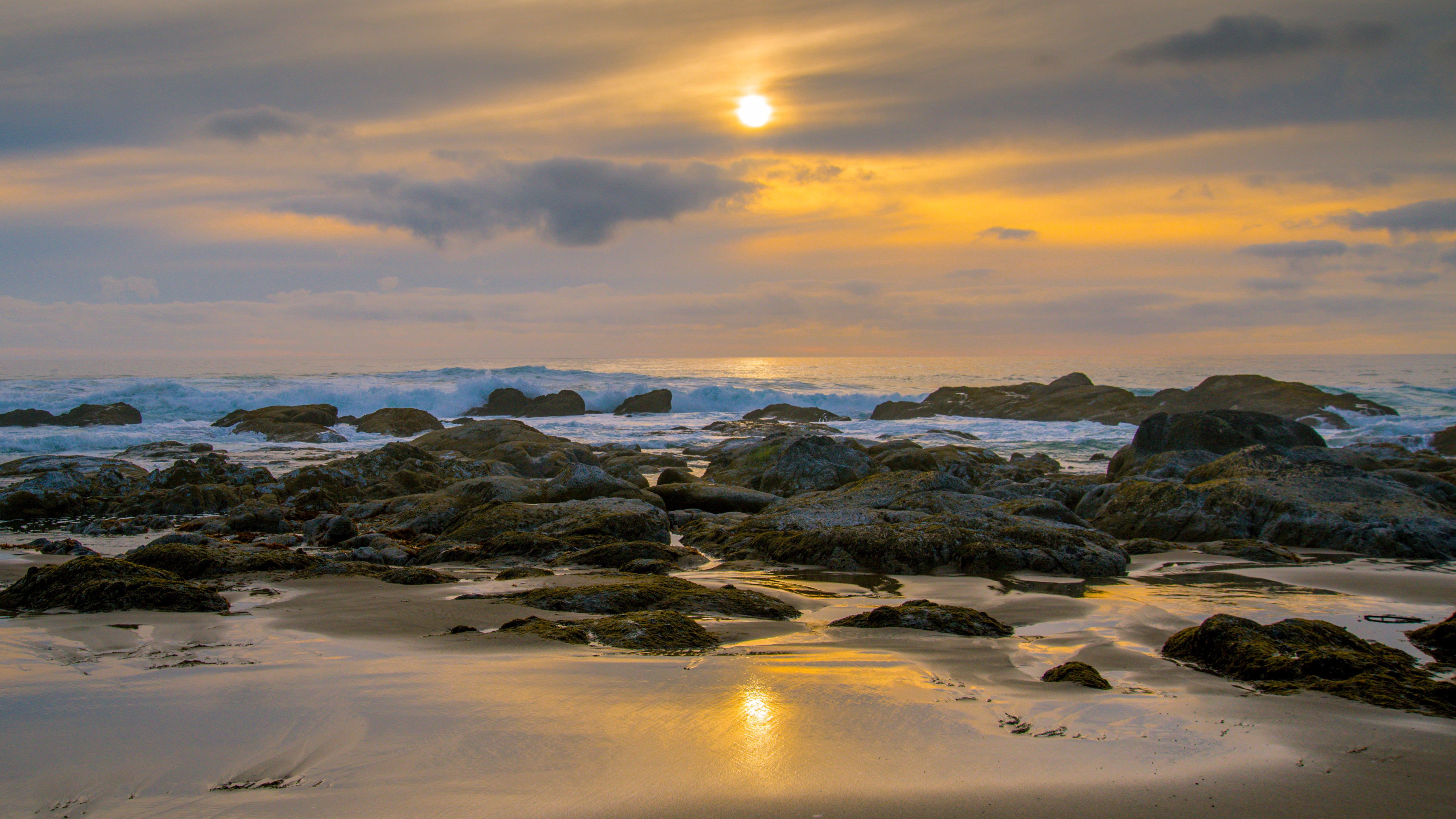Free download wallpaper Sunset, Stones, Sky, Coast, Nature, Sand on your PC desktop