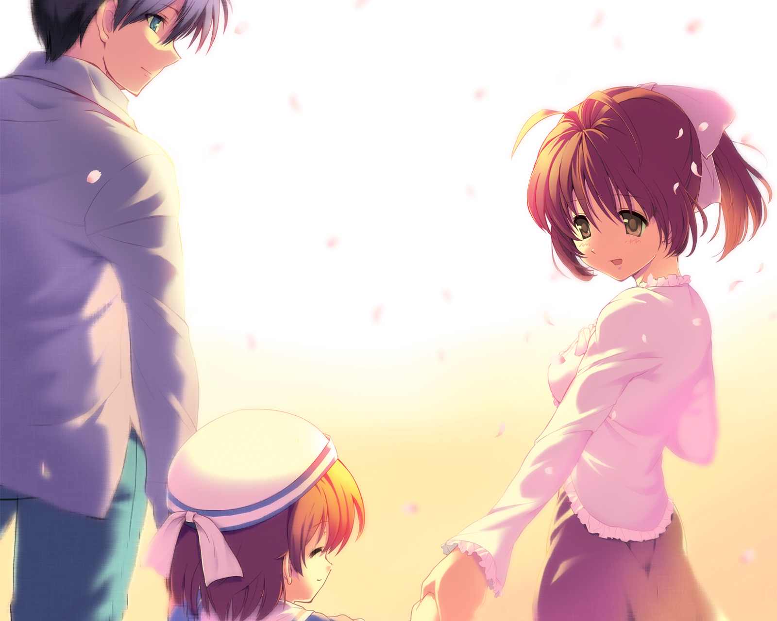 Handy-Wallpaper Animes, Clannad, Nagisa Furukawa, Tomoya Okazaki, Ushio Okazaki kostenlos herunterladen.