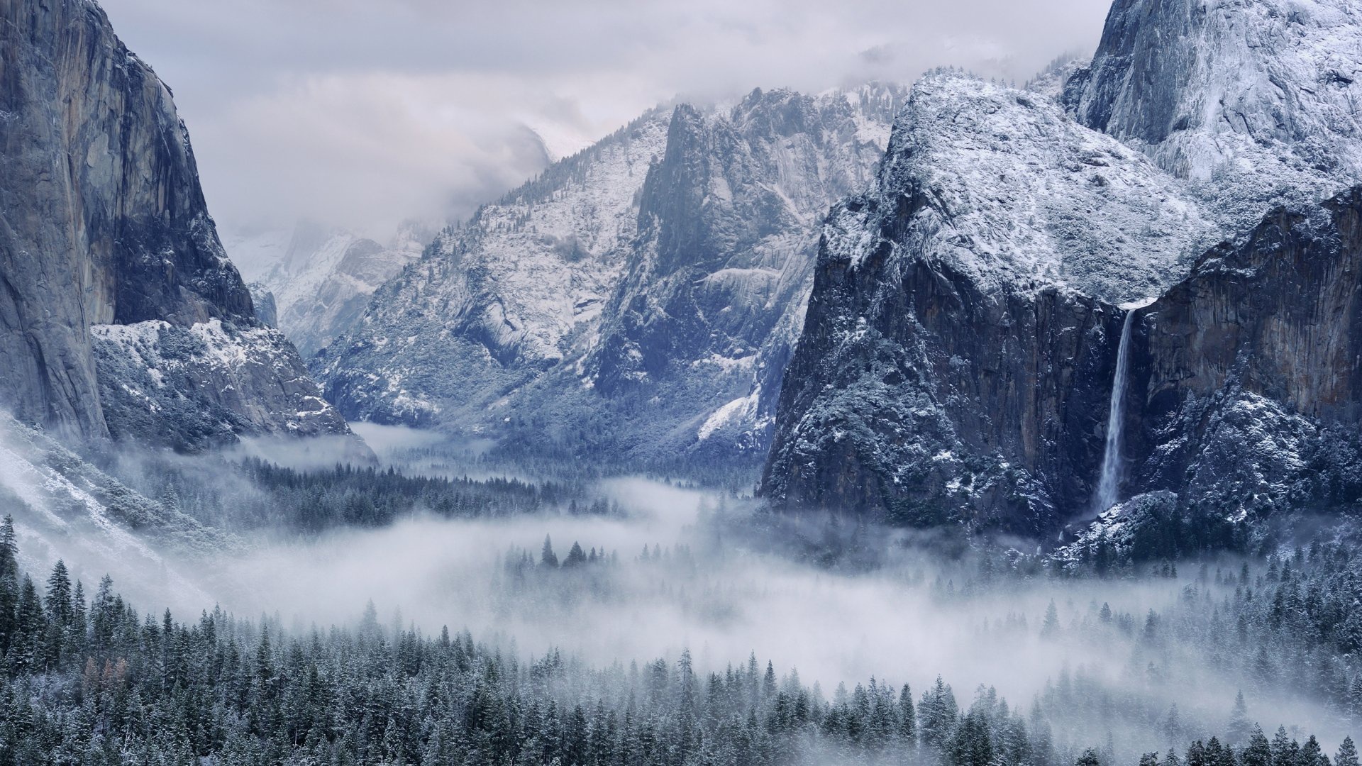 Download mobile wallpaper Winter, Mountain, Earth, Cliff, National Park, Yosemite National Park for free.