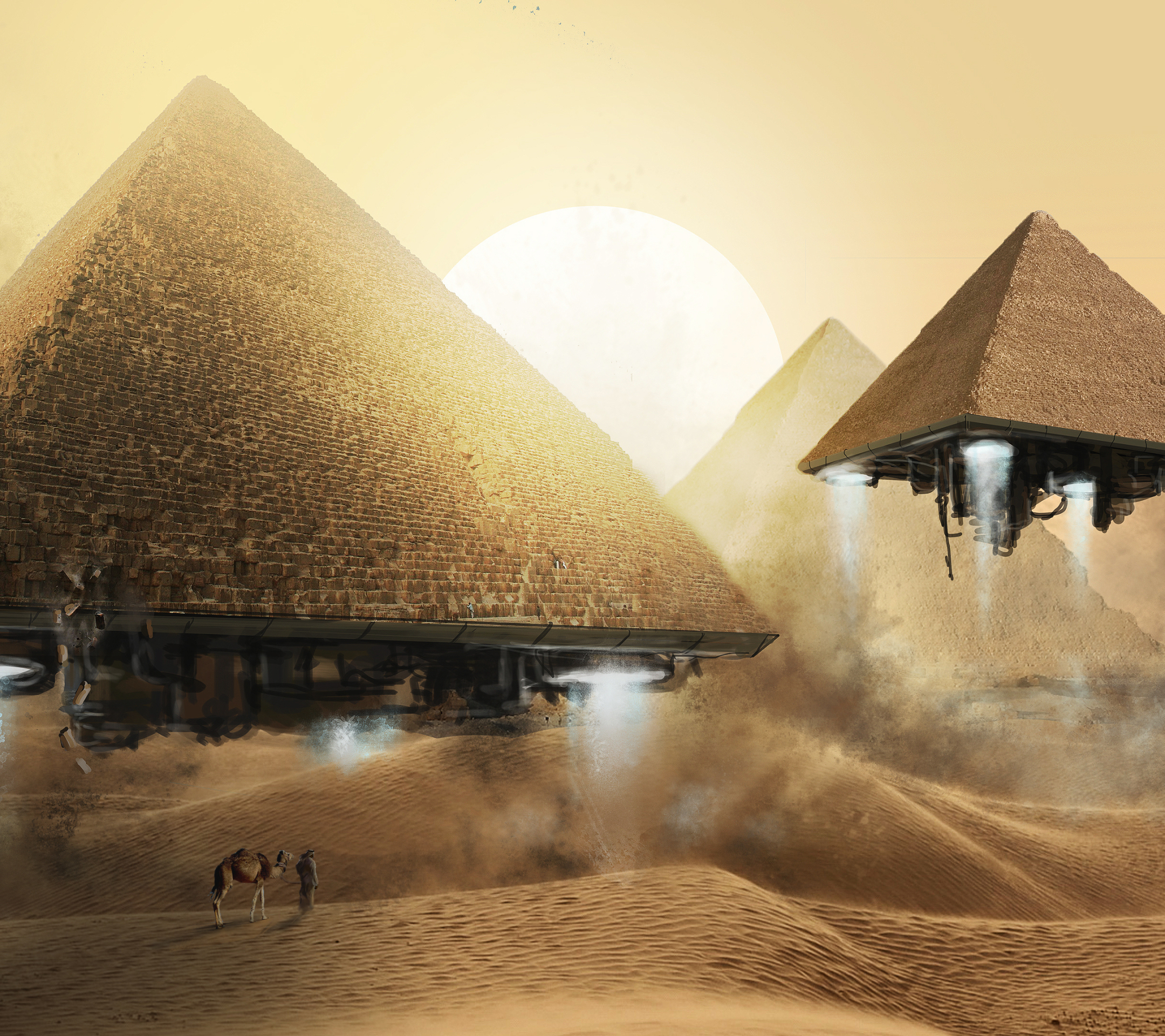 PCデスクトップにピラミッド, Sf, 宇宙船, 荒野, 砂, エジプト人画像を無料でダウンロード