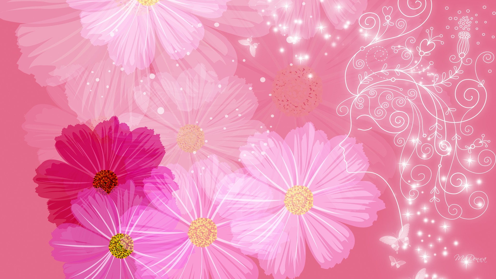 Laden Sie das Blumen, Rosa, Blume, Künstlerisch, Kosmeen-Bild kostenlos auf Ihren PC-Desktop herunter