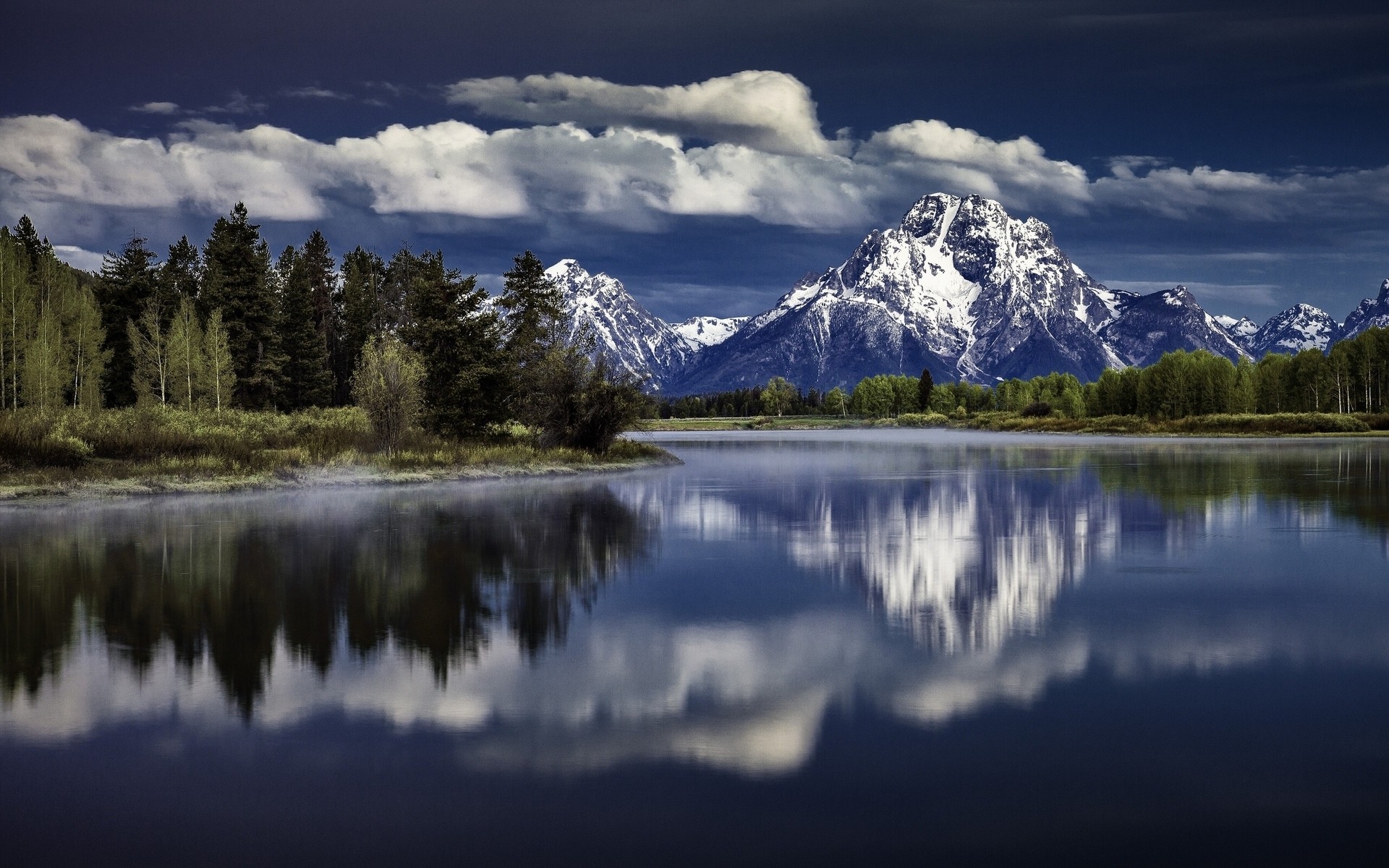 earth, reflection, cloud, forest, grand teton national park, mountain, nature, river, sky