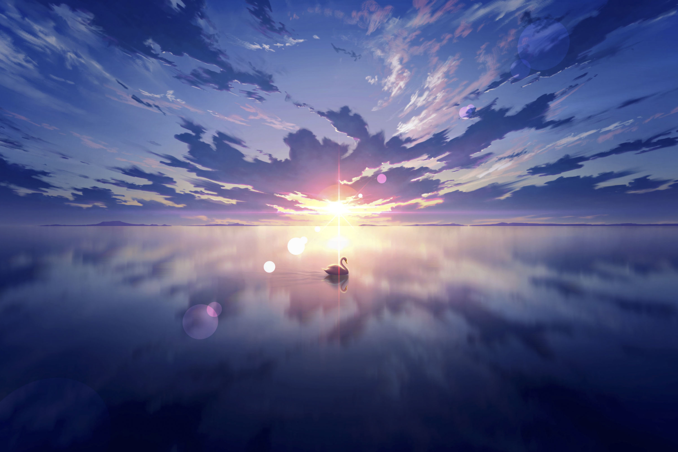 Download mobile wallpaper Anime, Landscape, Lake, Swan for free.