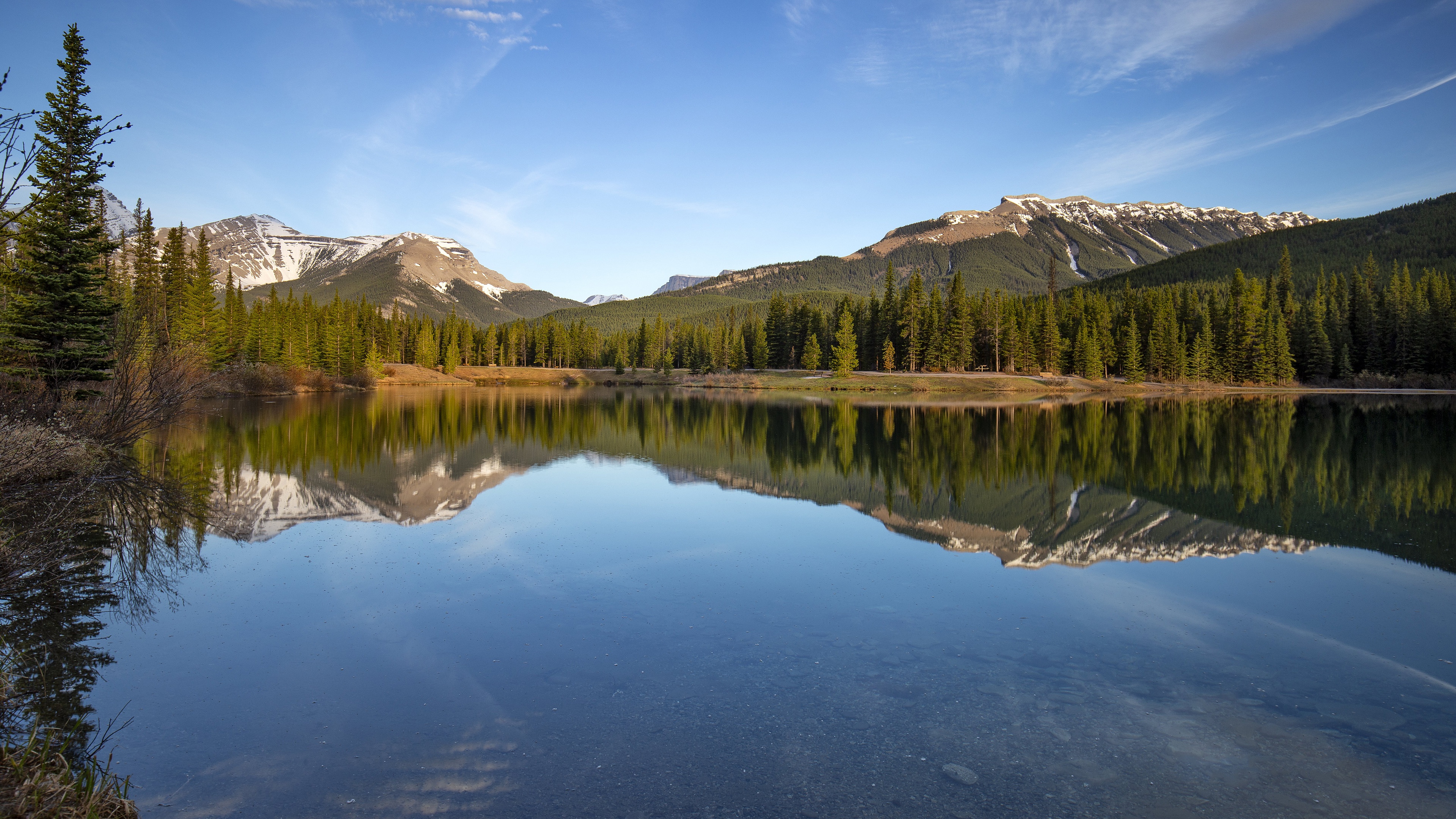 Téléchargez gratuitement l'image Montagne, Lac, Canada, Épicéa, Alberta, Des Lacs, Terre/nature, Réflection sur le bureau de votre PC
