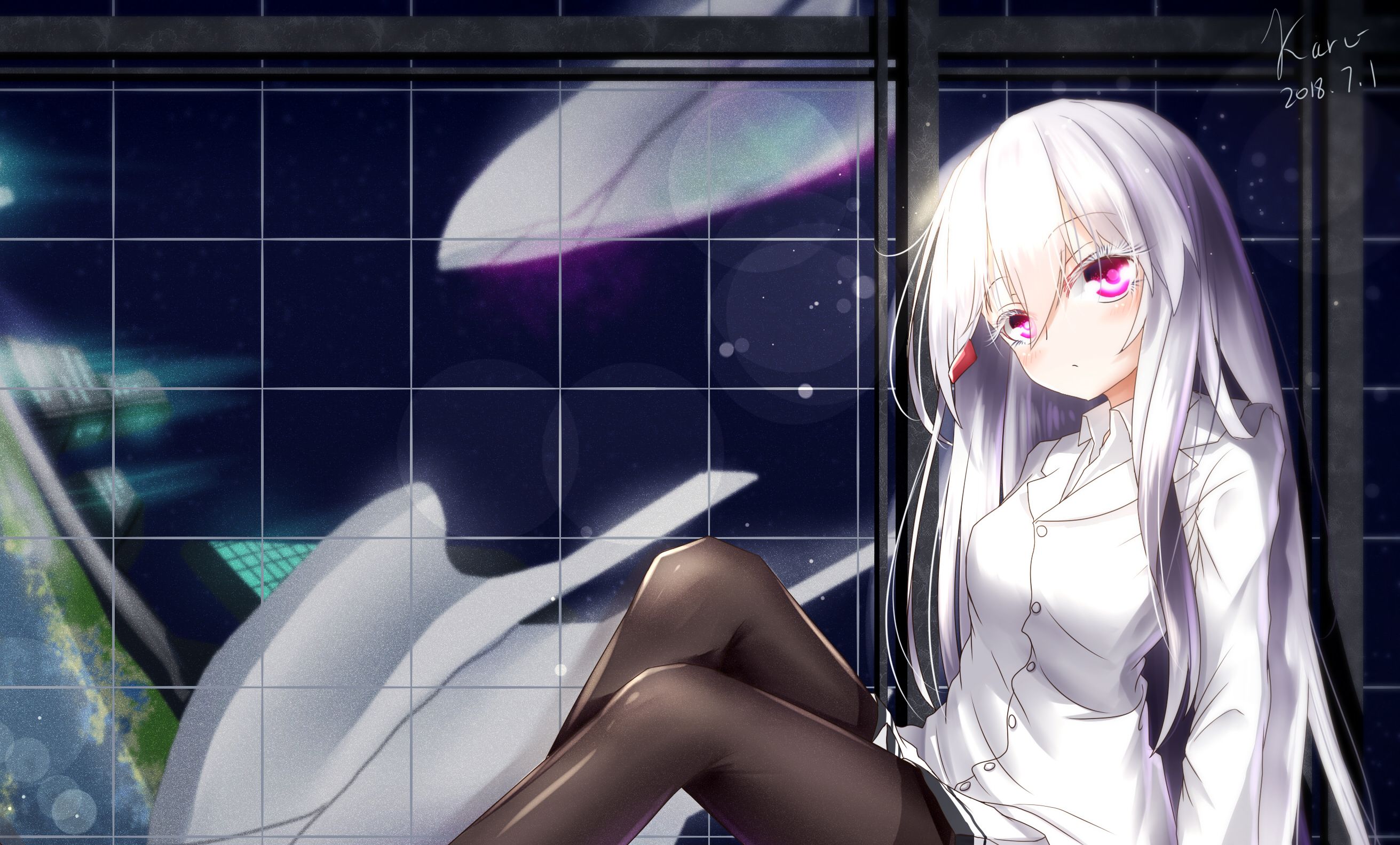 Download mobile wallpaper Anime, Original, Long Hair, White Hair, Pink Eyes for free.