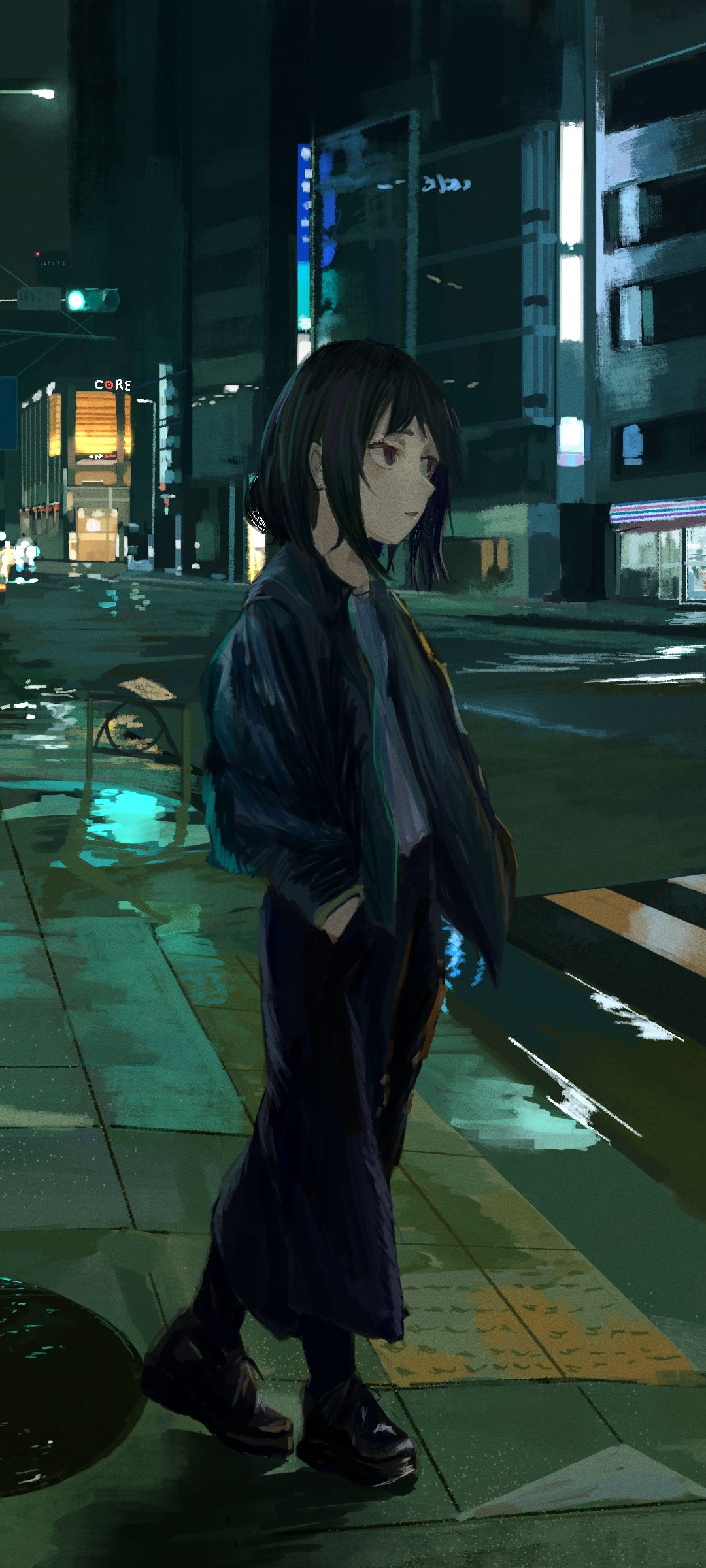 Download mobile wallpaper Anime, Night, Girl, Street for free.