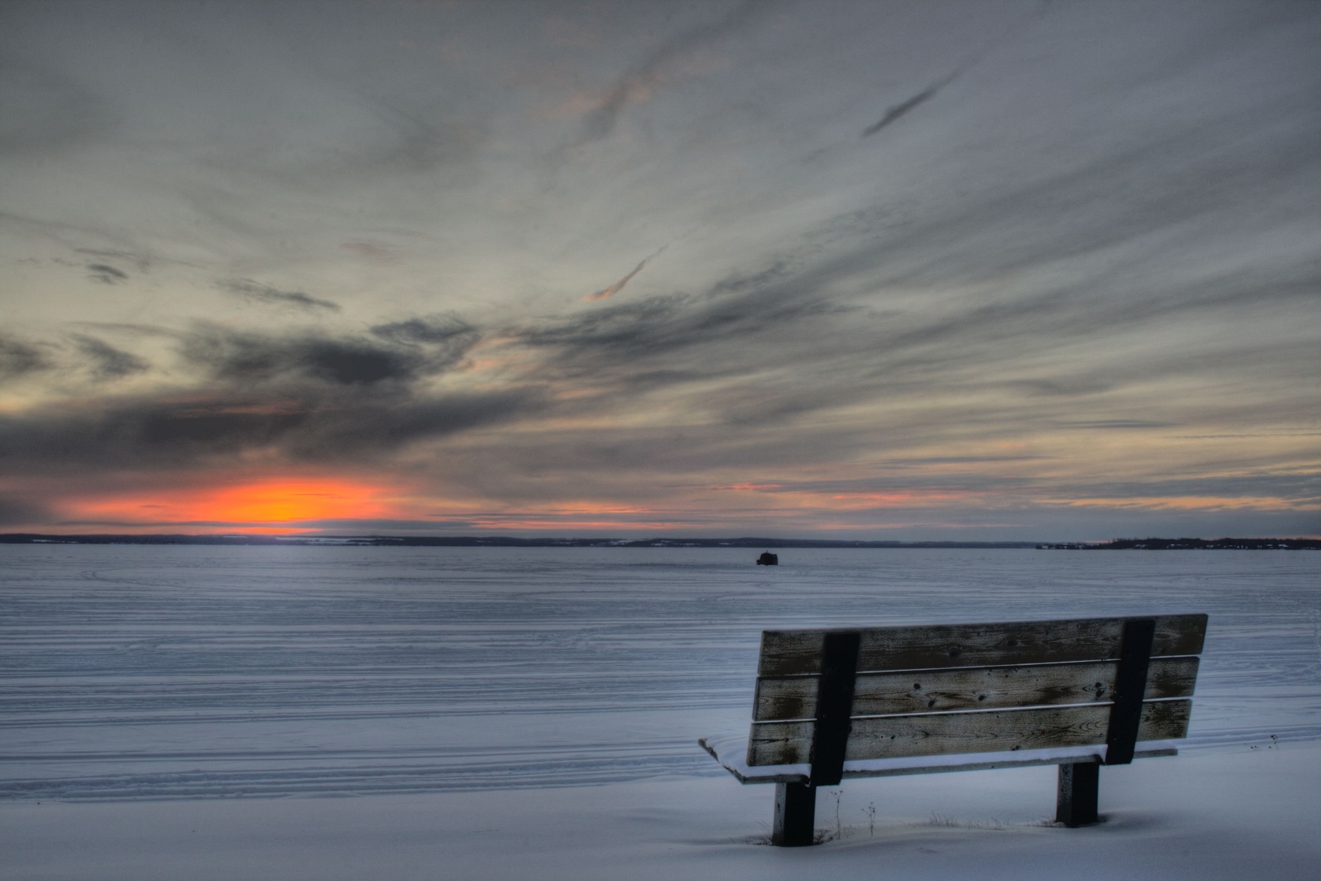 Free download wallpaper Winter, Sky, Snow, Lake, Canada, Sunrise, Morning, Bench, Cloud, Photography, Alberta on your PC desktop