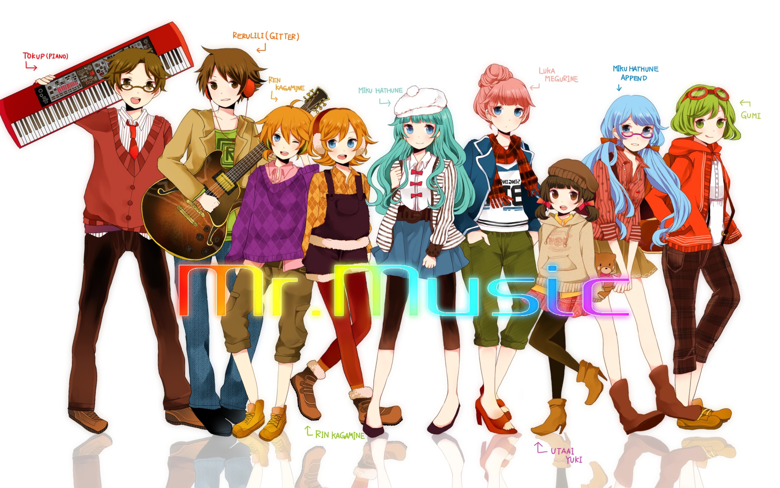 Laden Sie das Musik, Vocaloid, Animes, Lukas Megurin, Rin Kagamine, Gumi (Vocaloid)-Bild kostenlos auf Ihren PC-Desktop herunter
