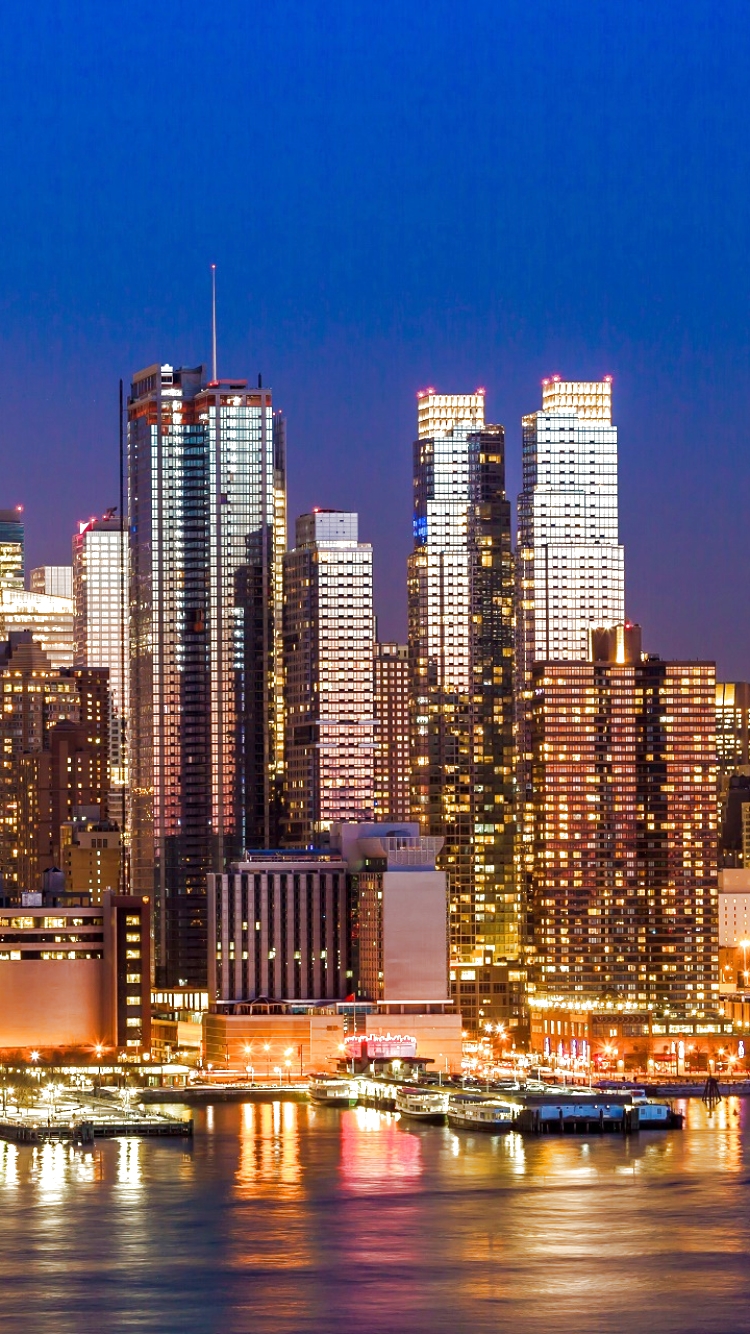 Baixar papel de parede para celular de Cidades, Noite, Cidade, Arranha Céu, Prédio, Luz, Construção, Nova York, Leve, Feito Pelo Homem gratuito.