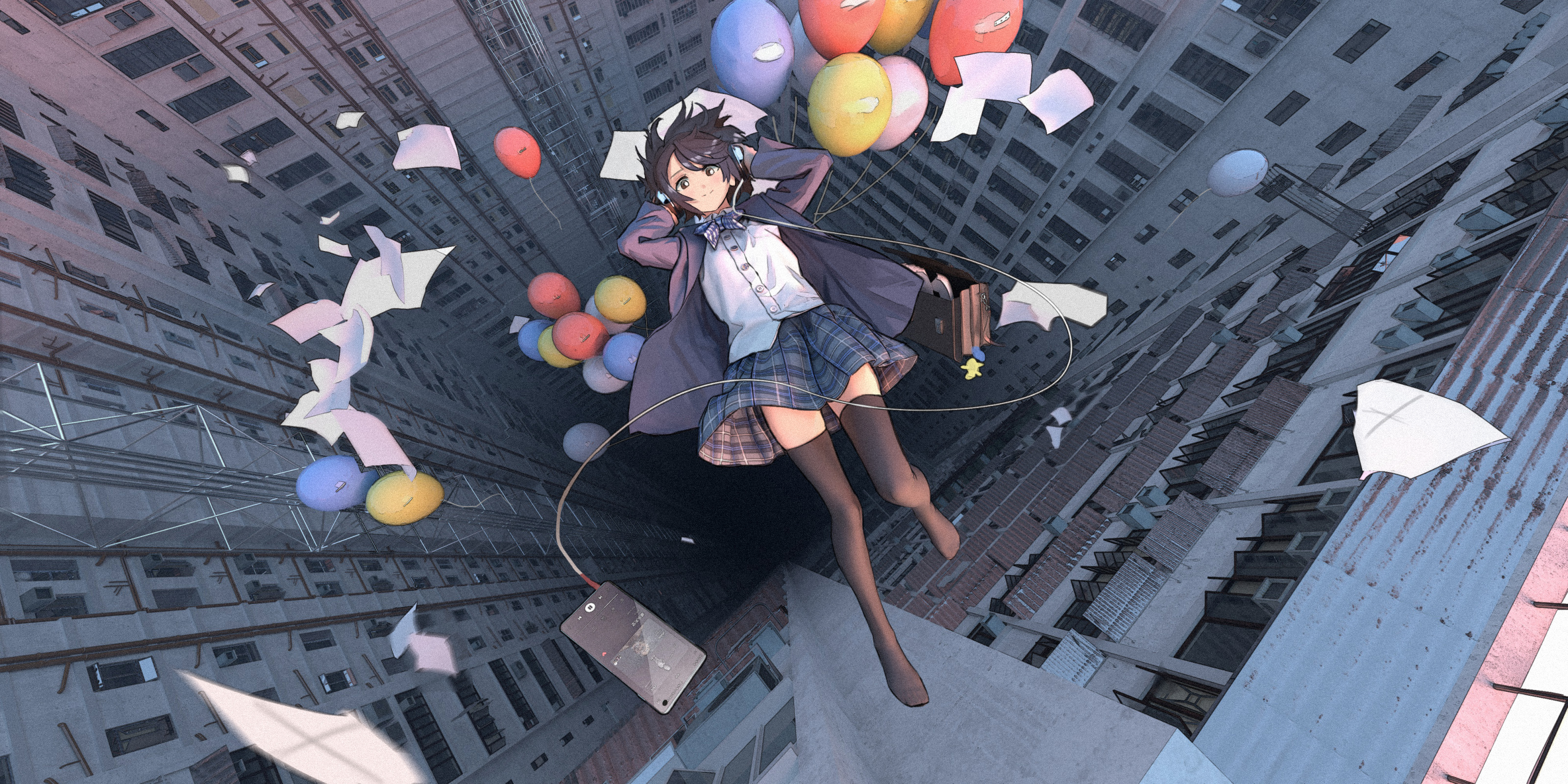 Download mobile wallpaper Anime, Balloon, Girl, Uniform, Black Hair for free.