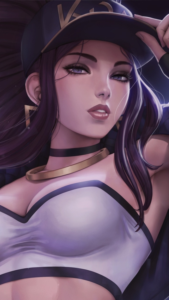 Baixar papel de parede para celular de League Of Legends, Boné, Videogame, Cabelo Roxo, Akali (Liga Das Lendas) gratuito.