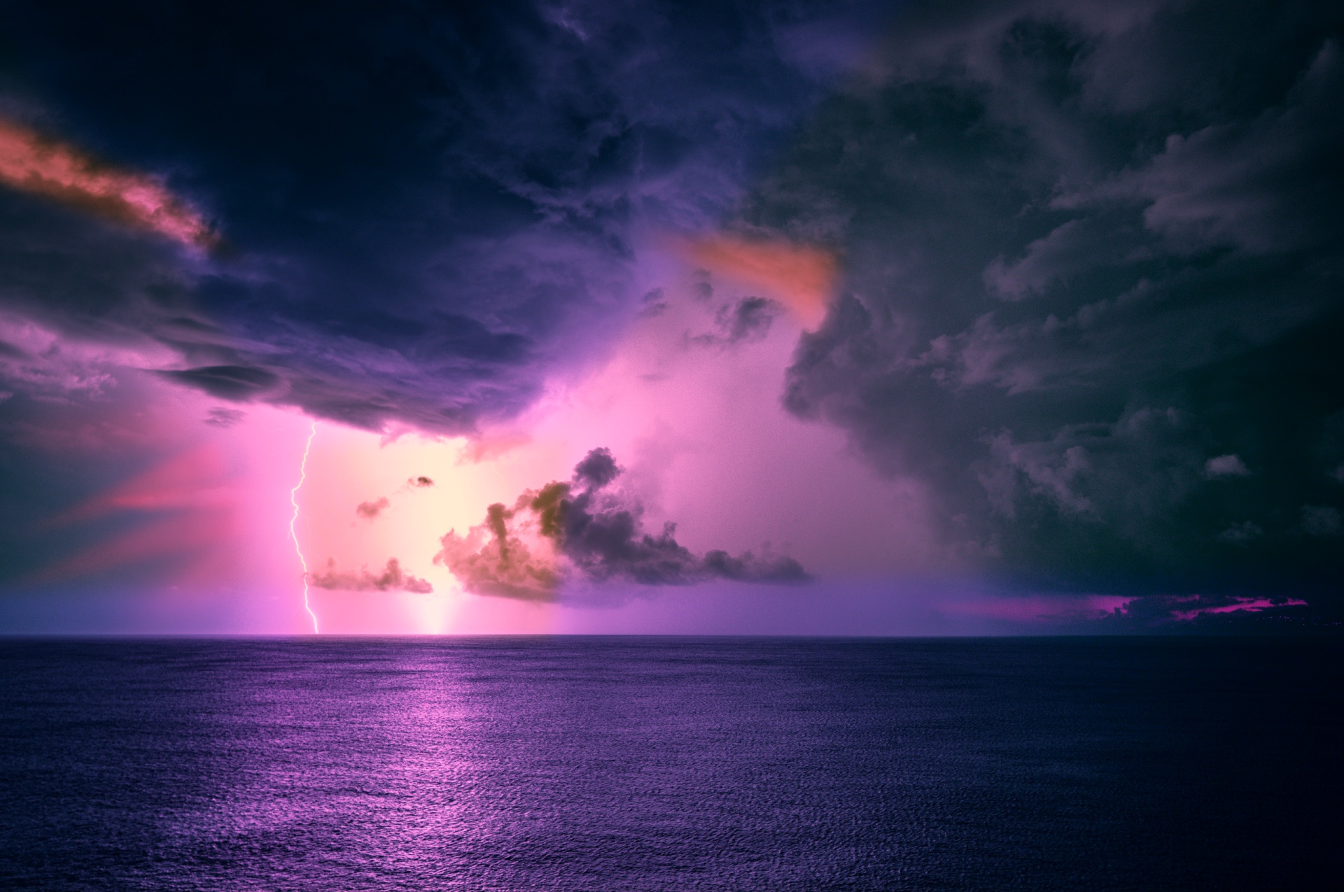 Download mobile wallpaper Lightning, Horizon, Ocean, Storm, Cloud, Photography for free.
