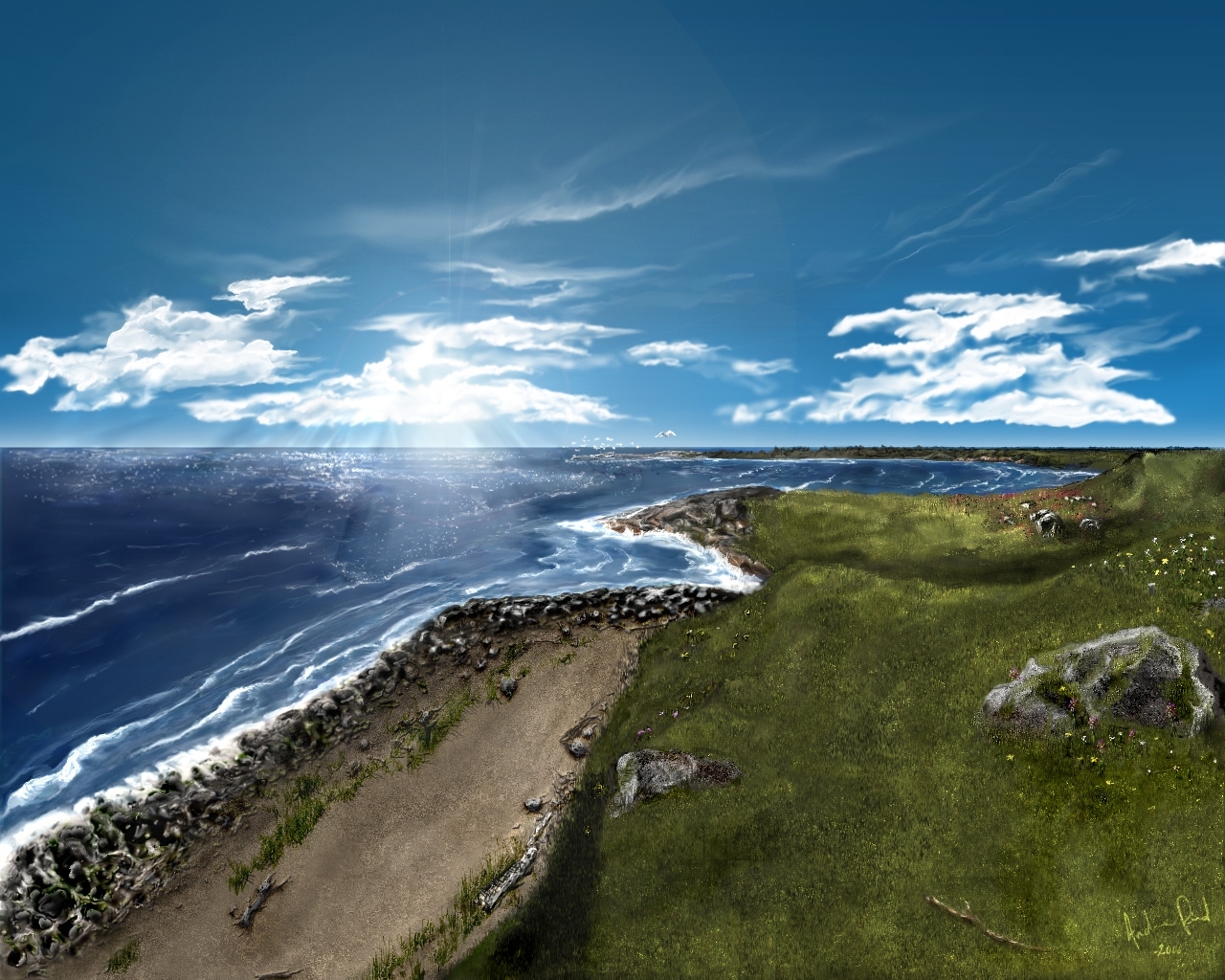 Download mobile wallpaper Landscape, Water, Sky, Sea, Art for free.