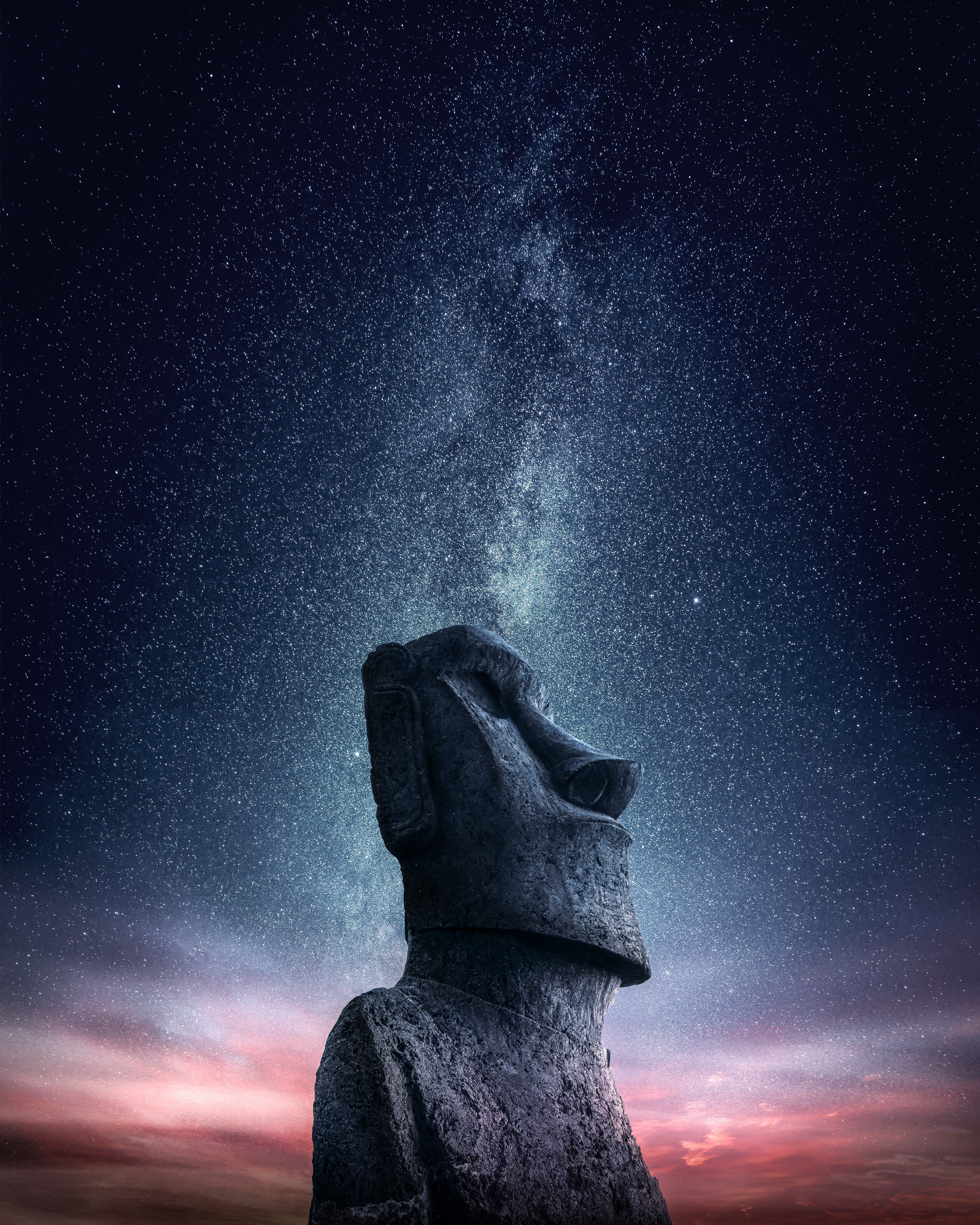 easter straits, miscellaneous, moai, miscellanea, starry sky, statue, idol, easter strow