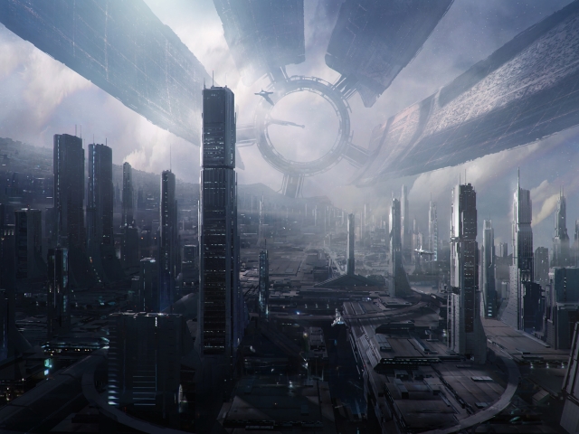 Handy-Wallpaper Mass Effect, Stadt, Gebäude, Raumschiff, Computerspiele, Großstadt, Massenwirkung, Mass Effect 2, Zitadelle (Mass Effect) kostenlos herunterladen.